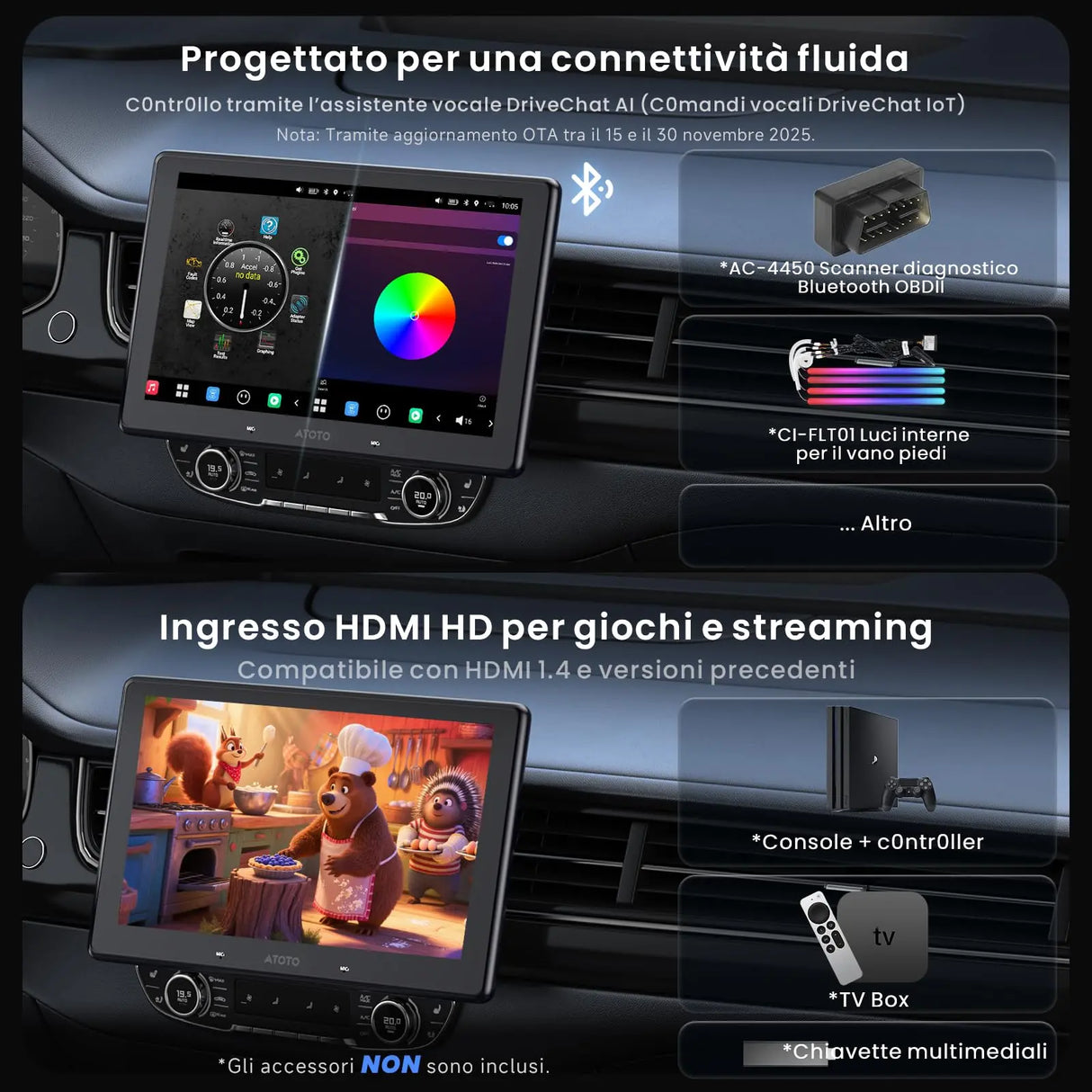 ATOTO X10G110E Autoradio 1 Din 10" QLED, Navigazione Integrata, CarPlay Wireless, Android Auto Wireless, Schermo Flottante, 8G+128G, 4G LTE, Doppio Telefono, Bluetooth