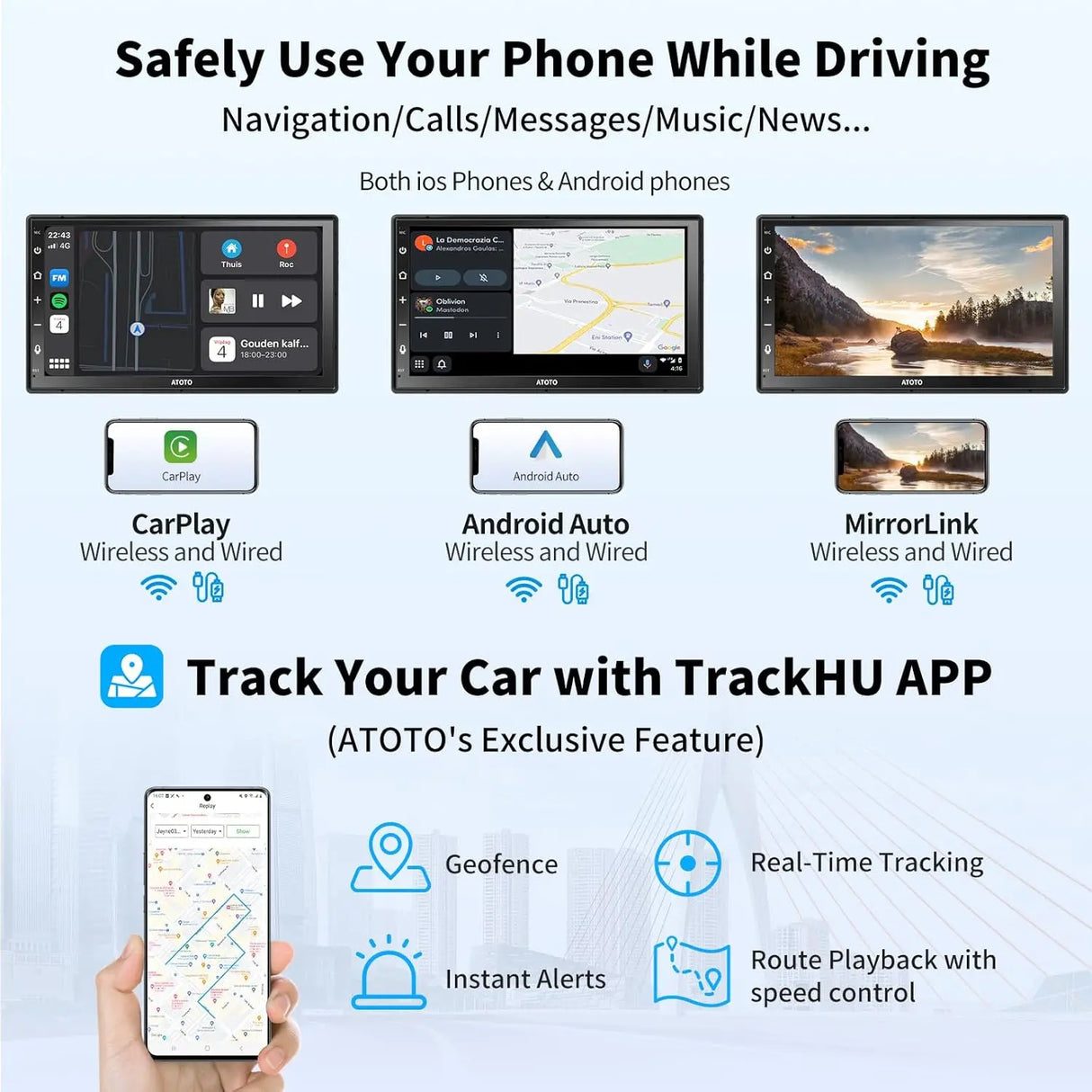 ATOTO A6 PF 7 Zoll QLED Touchscreen Android Doppel-DIN Autoradio, Wireless Carplay & Android Auto, DAB+ Radio/GPS/Mirror Link, Dual BT, WiFi/BT/USB Tethering, HD LRV mit Rückfahrkamera, A6G2B7PF-S01