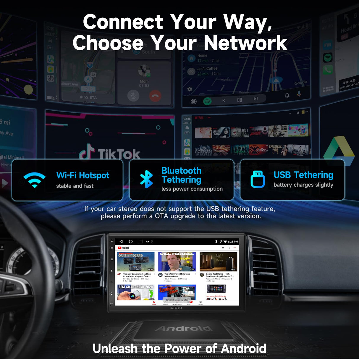 ATOTO A5LG2B7T 7" Double Din Car Stereo with Backup Camera & DVR Dashcam, Android, Wireless CarPlay & Android Auto, ChatGPT, GPS Navigation, WiFi, Bluetooth, USB, 24-Band EQ DSP, 2G+32G