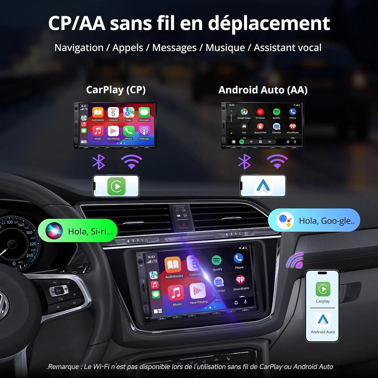 ATOTO A5LVWA7T Autoradio 2 DIN Android 7 Pouces | CarPlay Sans Fil & Android Auto | Navigation GPS | Compatible VW (Golf, Polo, Tiguan) | 2 Go RAM + 32 Go | WiFi/Bluetooth/USB