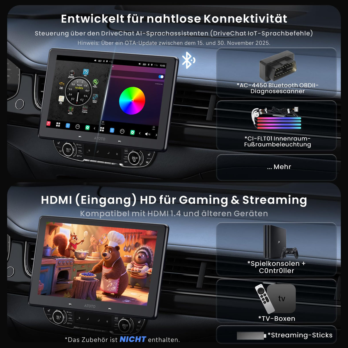 ATOTOZONE 10" QLED AI Android Autoradio 1 DIN, Floating Screen Auto, 8G+128G In-Dash Navigation,4G LTE, Kabelloses CarPlay & Android Auto, Dual-Phone & 2 Bluetooth,SCVC,GPS-Tracking,X10G110E