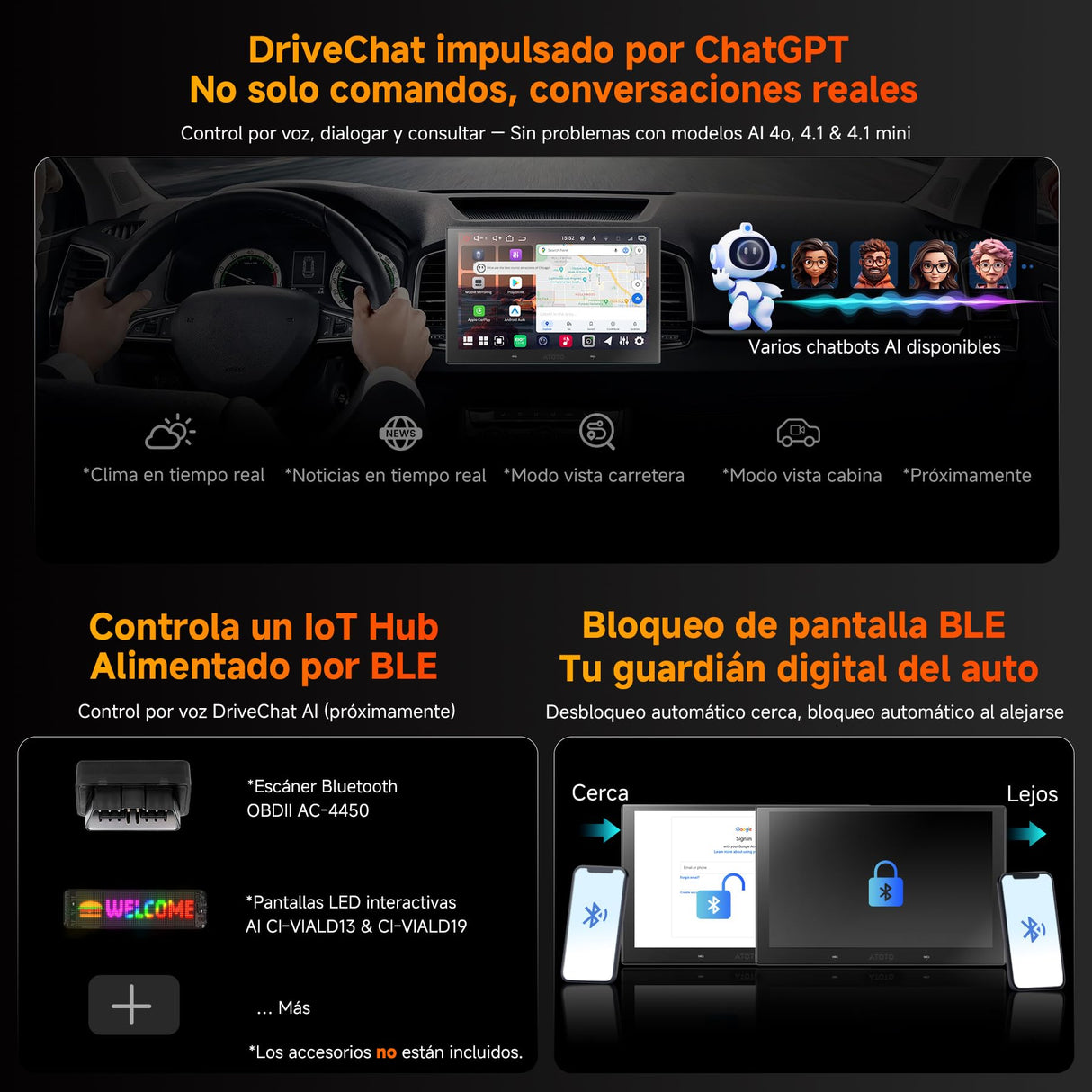 ATOTO V10G211OC 10 Pulgadas Android Radio Coche 2DIN, 6GB+128GB, Bluetooth 5.4/Wi-Fi, CarPlay y Android Auto inalámbricos