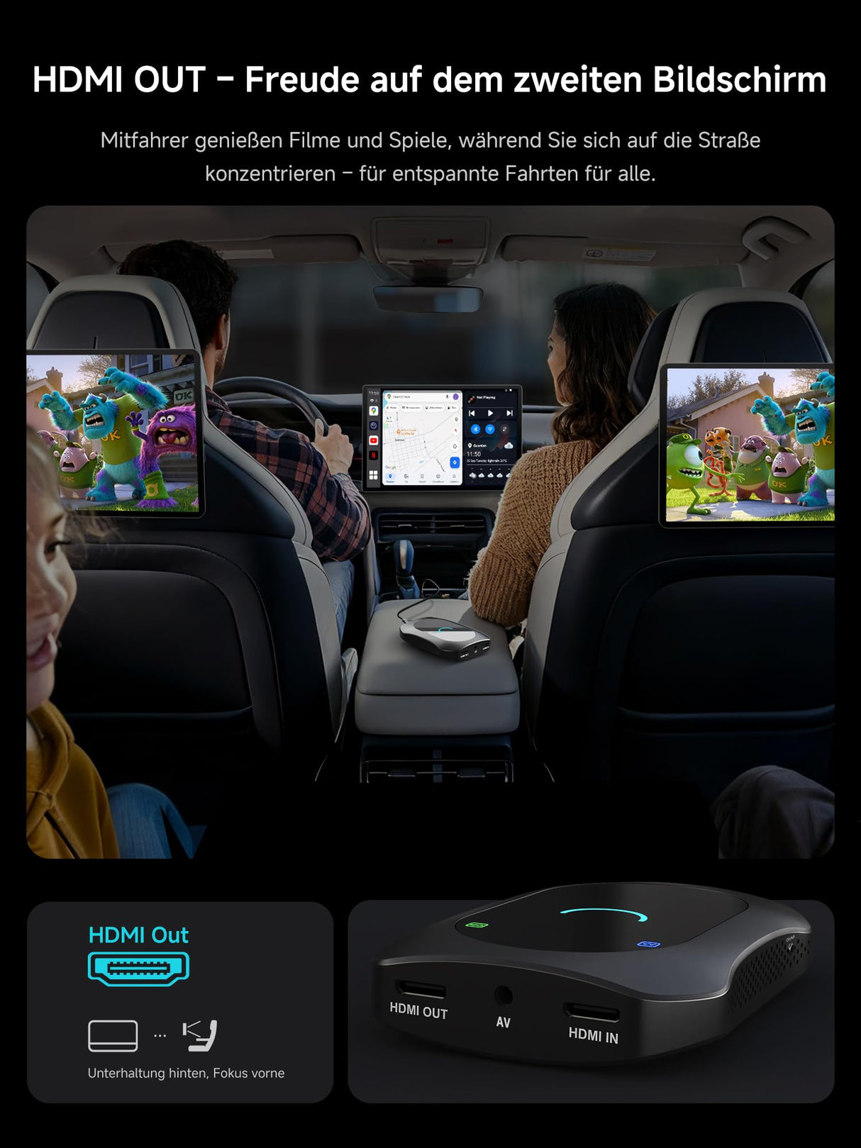 ATOTO CB7SBX CarPlay Wireless Adapter Android Auto AI Box, HDMI In/Out, Android 8GB+128GB, 4G LTE, Dual Bluetooth, DriveChat, AI Box for Netflix/YouTube/TikTok/TF Card