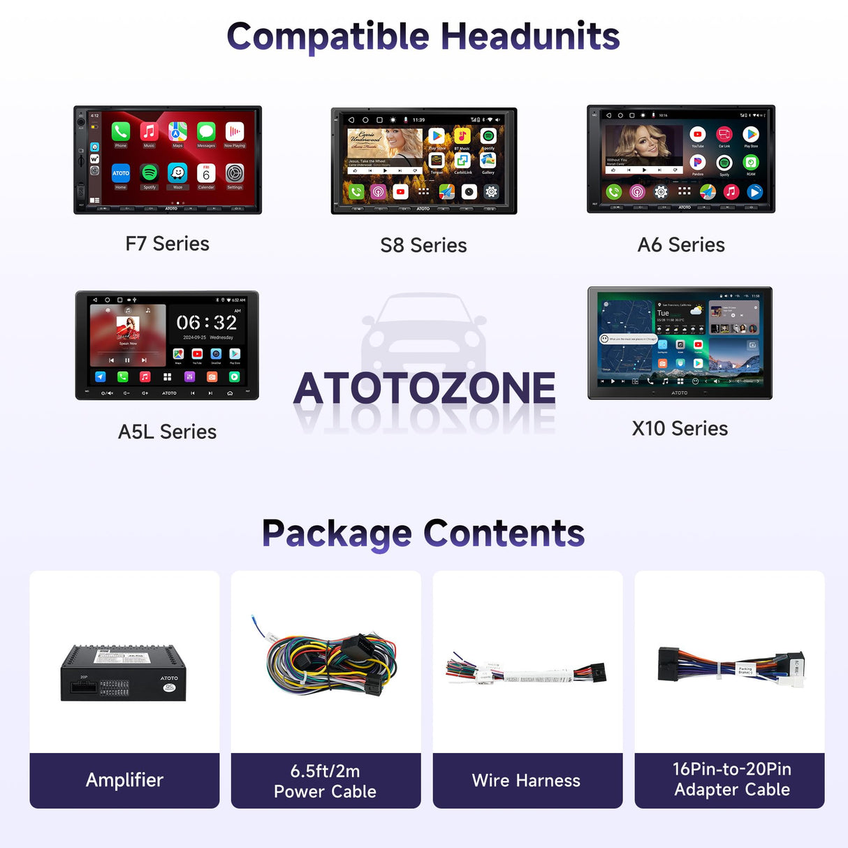 ATOTO CA-AEC122DL Amplificateur Auto Compact 4x60W RMS, 4 Canaux, Classe D TI TPA3221, Câble d’Alimentation 2m, EQ Personnalisable, Compatible avec Autoradios ATOTO