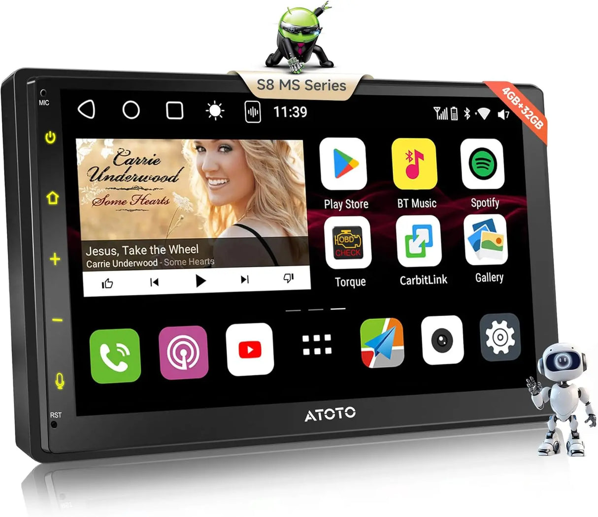 ATOTO S8G2B74MS 7" QLED Double Din Car Stereo | Wireless Apple CarPlay & Android Auto, Built-in 4G LTE, GPS Navigation, 4GB+32GB, Dual Bluetooth, Split Screen, LRV, SCVC