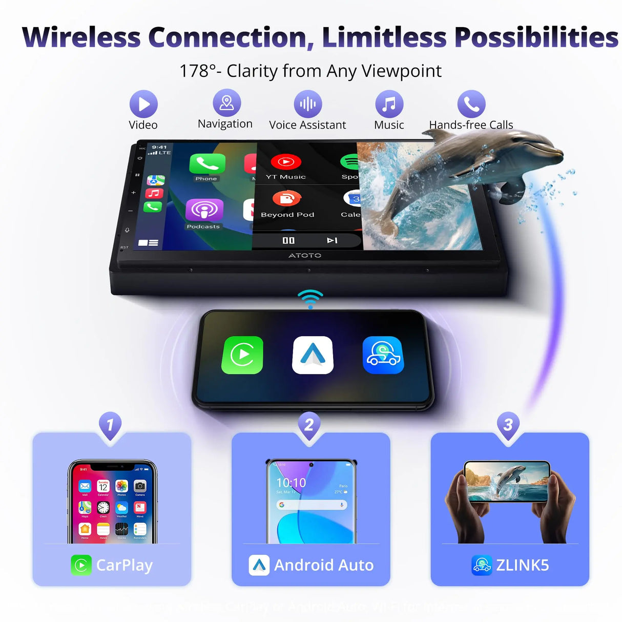 ATOTO A5LG2B7T Double DIN Car Stereo – 7" HD Touchscreen, Wireless CarPlay & Android Auto, Bluetooth, WiFi, Built-in GPS Navigation, 24B-EQ DSP Audio, 2GB RAM + 32GB TF Card, MirrorLink (Refurbished)