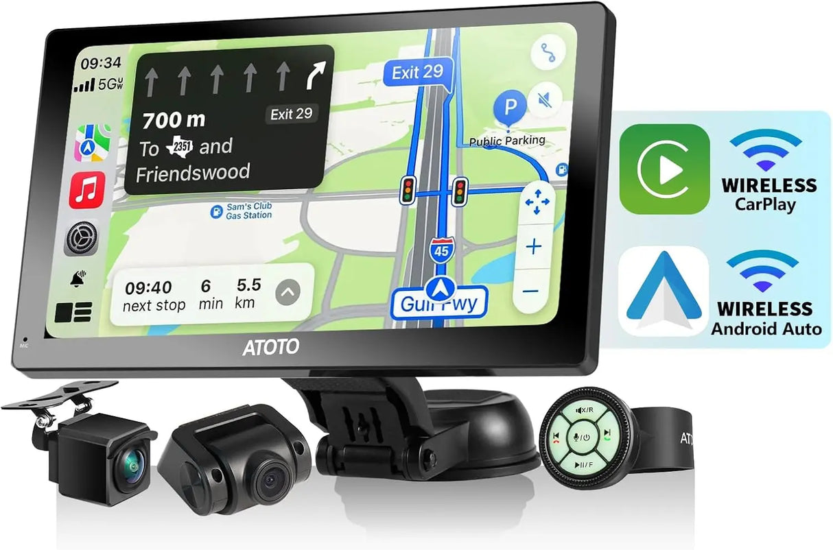 ATOTO P8 7 インチ GPS 自動 – Telecamere Doppie フル HD、Telecomando、QLED タッチスクリーン、CarPlay e Android Auto Senza Fili、Luminosità Adattiva WDR、Schermo per Auto
