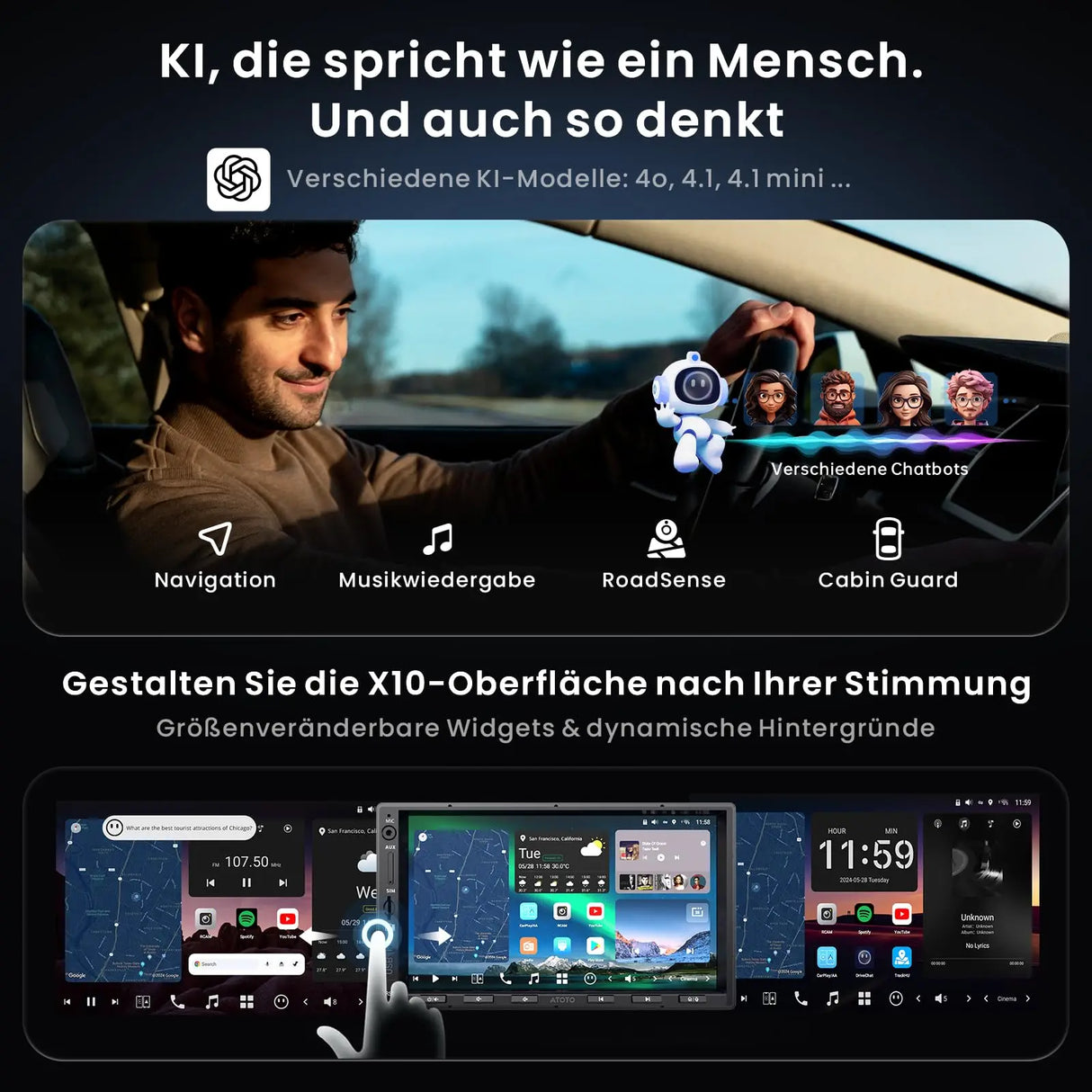 ATOTO X10G2A7E 7 Zoll Doppel-DIN Radio – 8+128 GB, Android Navigation, ChatGPT KI, 4G LTE, Kabelloses CarPlay & Android Auto, Dual-Phone, Bluetooth