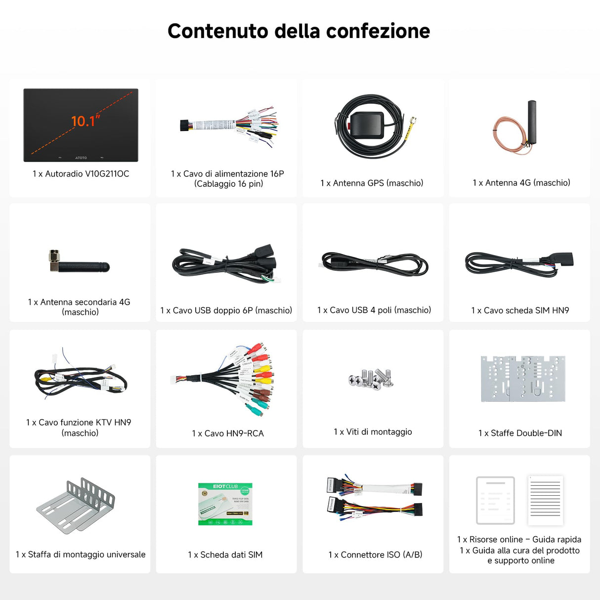 ATOTO V10G211OC 10" Android 2DIN Autoradio, 6GB+128GB, Bluetooth 5.4/Wi-Fi, CarPlay e Android Auto Senza Fili