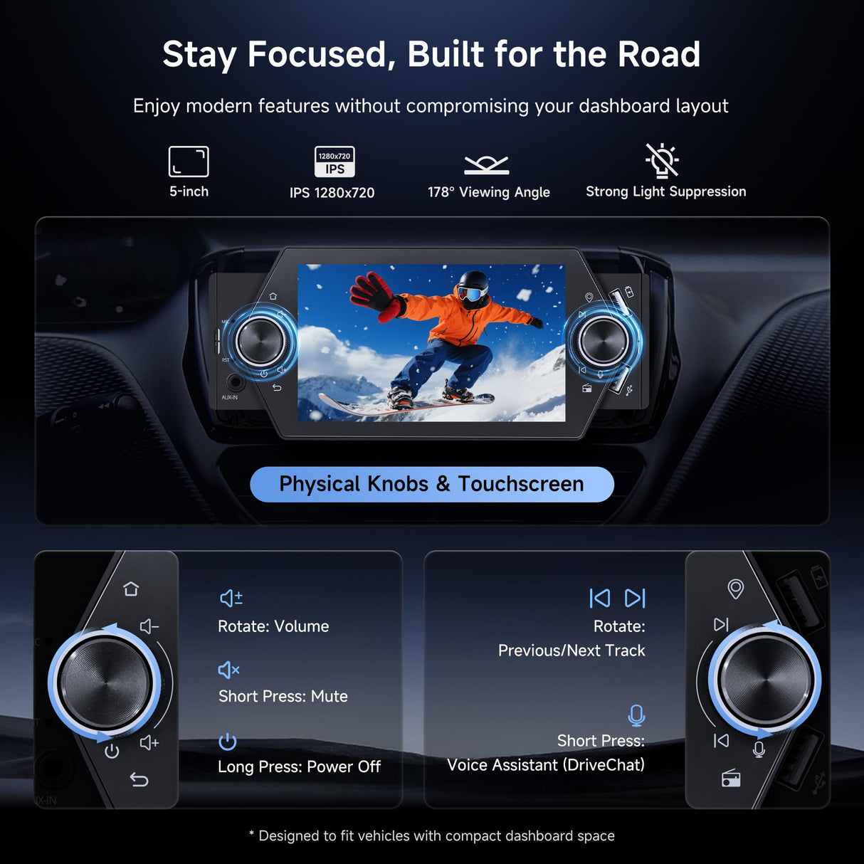 ATOTO A5LG1A5T 5" Android Autoradio Bluetooth 1 DIN, 2G+32G, Wireless CarPlay & Android Auto, Touchscreen, Wi-Fi/USB Tethering, MirrorLink, GPS, FM/RDS, Sprachsteuerung, Live-Rückansicht