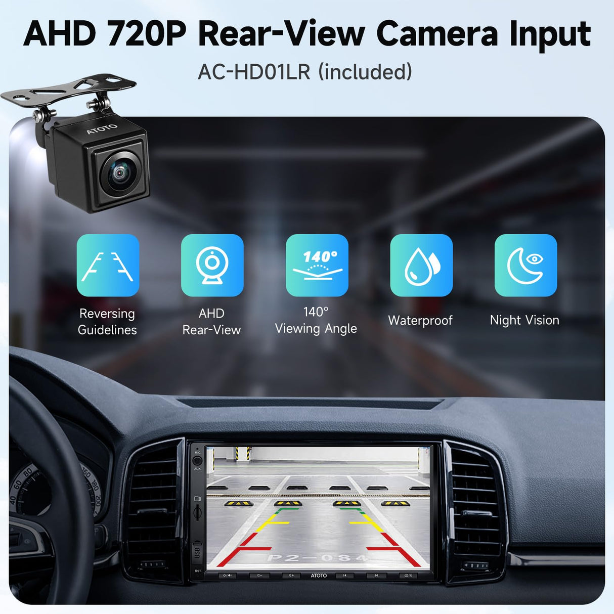 ATOTO 7" Double DIN Car Stereo, Backup Camera, 1280×720 Touchscreen, Wireless CarPlay and Android Auto, 2G+32G, WiFi, Bluetooth, USB Tethering, 24B-EQ DSP, MirrorLink, FM, AM, TF