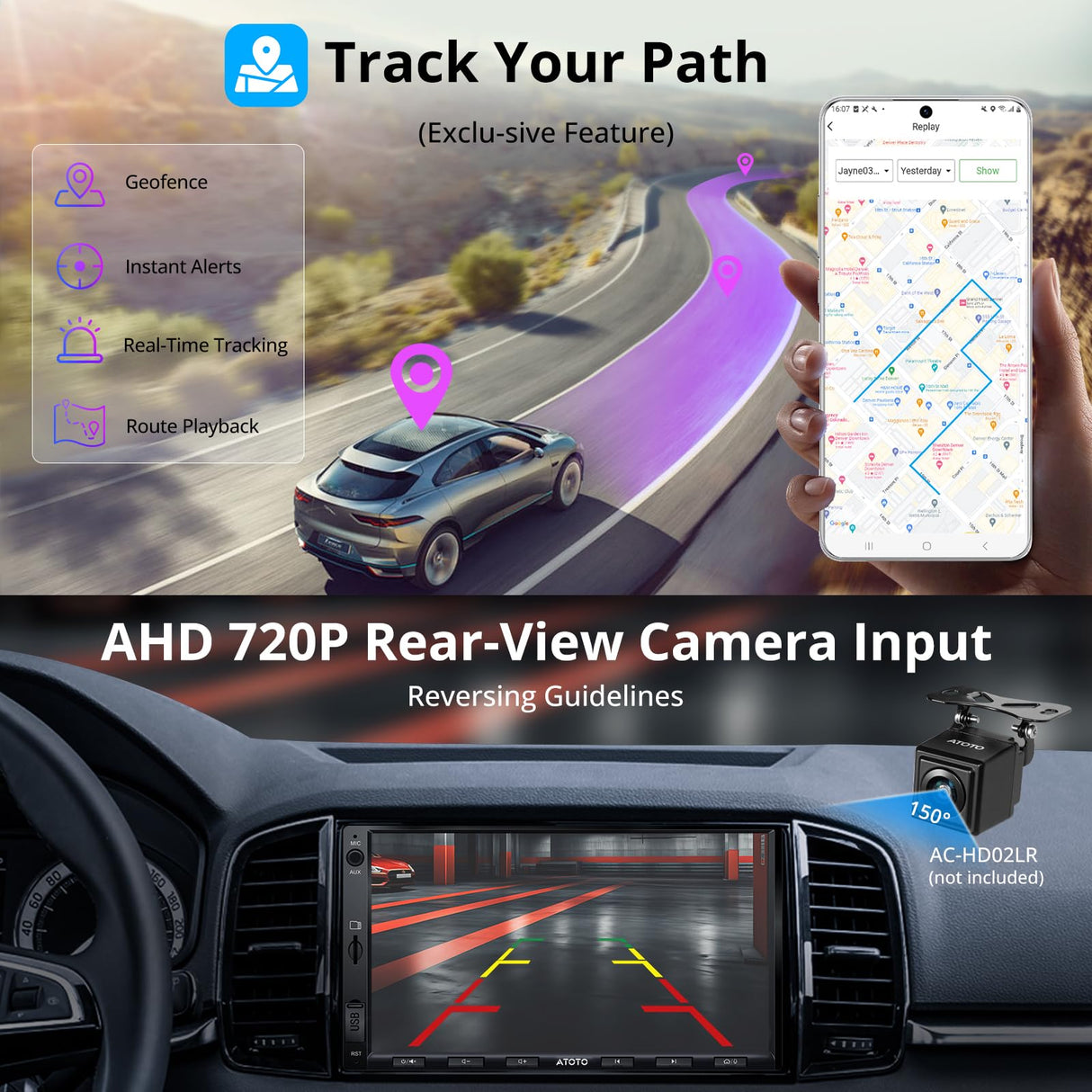 ATOTO A5LG2A7T 7" Double Din Car Stereo, Android, Wireless CarPlay & Android Auto, Bluetooth, GPS Tracking, 2G+32G, Wi-Fi/BT/USB Tethering, 24-Band EQ, FM/AM, TF Card