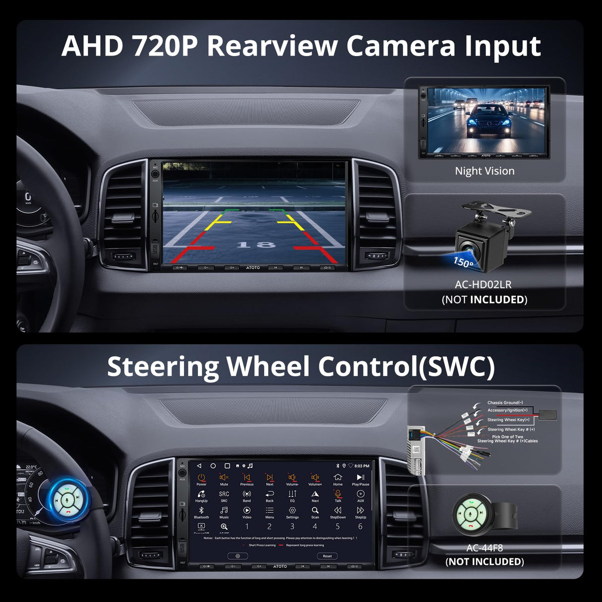 ATOTO A5LG2A7T 7" Double Din Car Stereo, Android, Wireless CarPlay & Android Auto, Bluetooth, GPS Tracking, 2G+32G, Wi-Fi/BT/USB Tethering, 24-Band EQ, FM/AM, TF Card