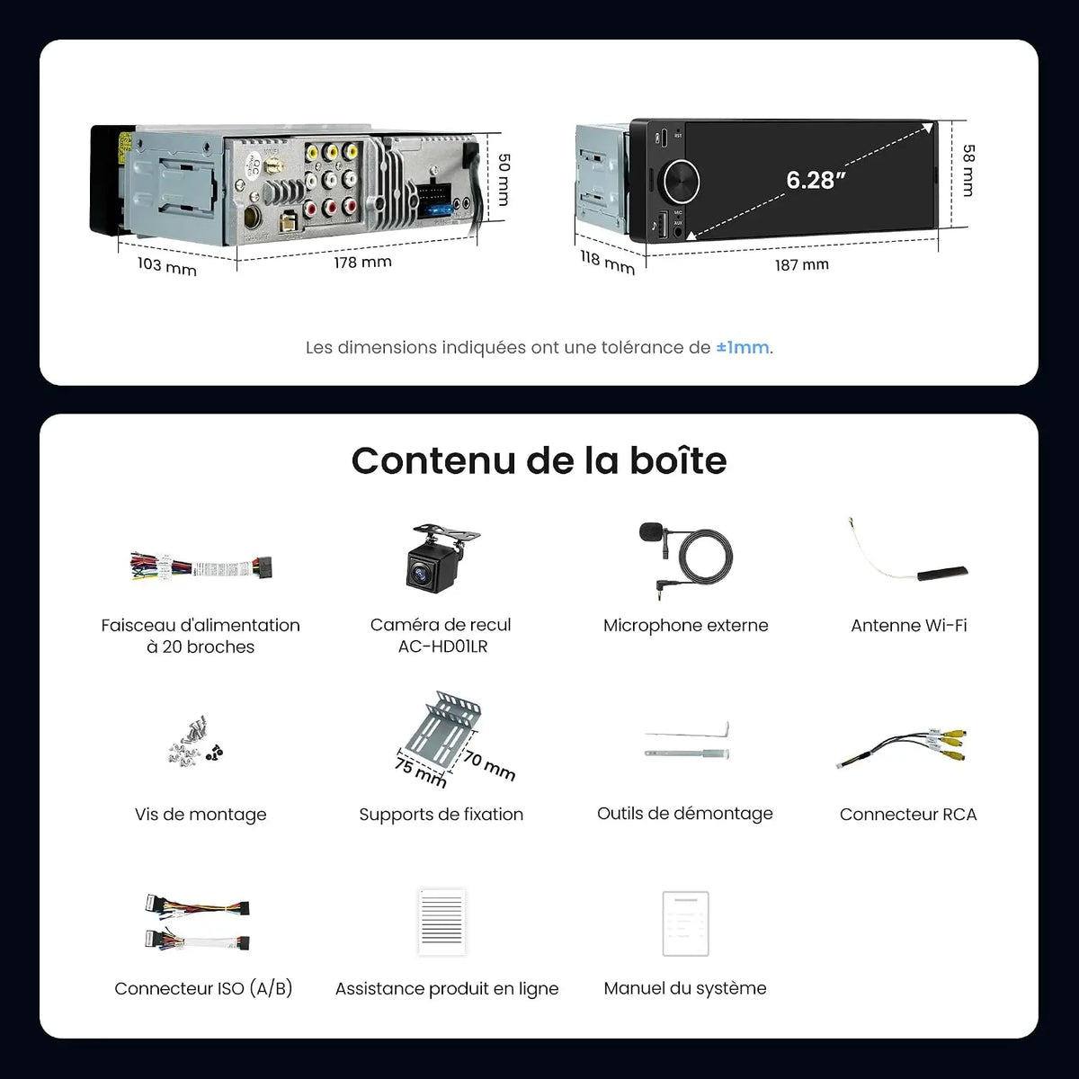 ATOTO F7WE Autoradio 1 DIN 6.28 Pouces avec CarPlay sans Fil & Android Auto