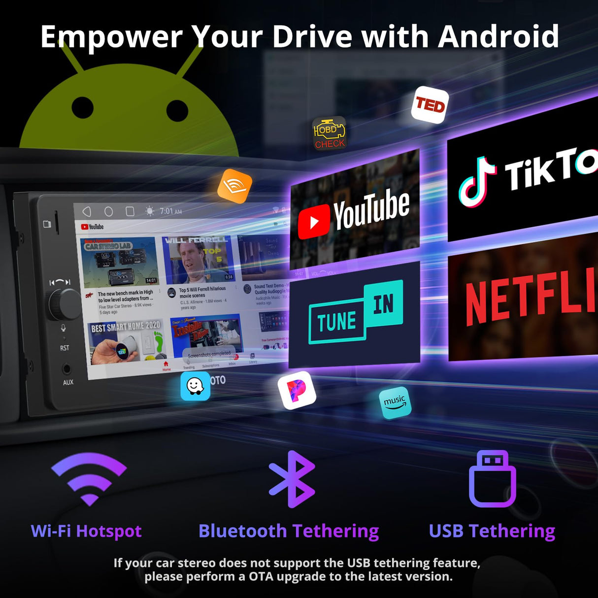 ATOTO A5LTYB7T 7" Double Din Car Stereo, Wireless CarPlay & Android Auto, Compatible with Toyota, Touchscreen, Wi-Fi/BT Tethering, 24 Band EQ DSP, FM/AUX/TF, 2G+32G