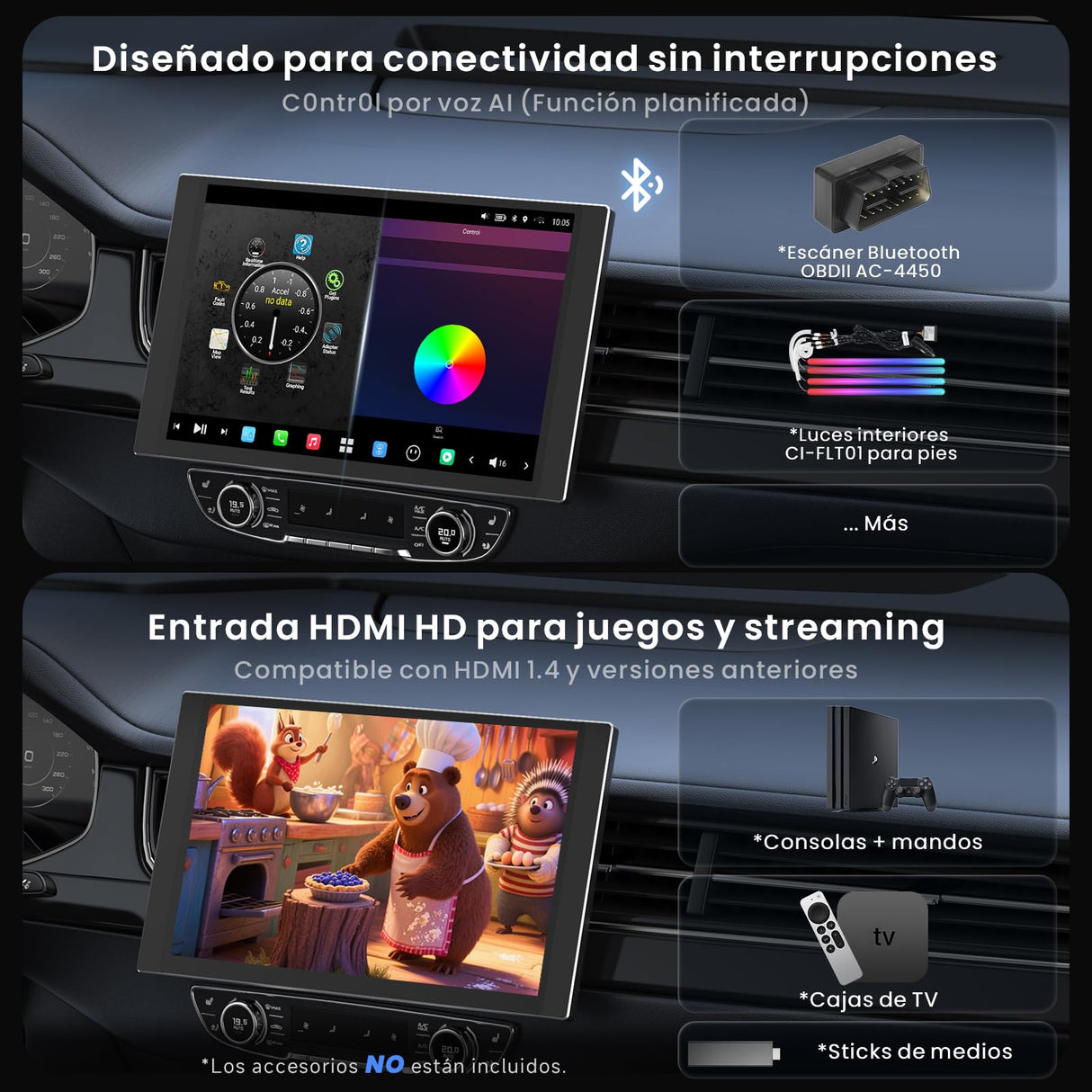 ATOTO X10G225E 12.5" 2Din Radiocasetes Coche Android QLED, 8+128 GB, CarPlay inalámbrico y Android Auto, 4G LTE, Asistente de voz AI, GPS, Micrófono dual, Bluetooth, LRV, 36B-EQ, Entrada HDMI