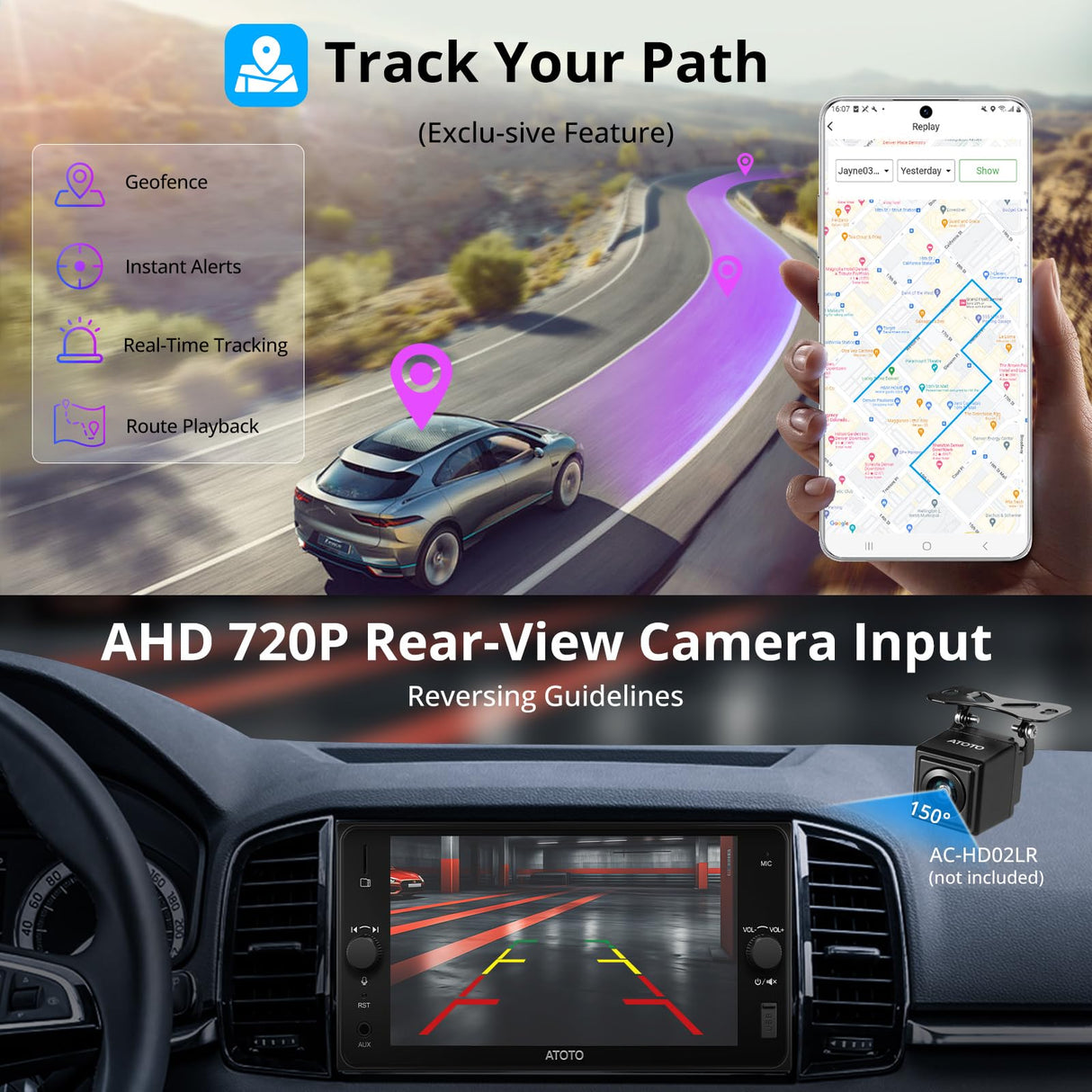 ATOTO A5LTYB7T 7" Double Din Car Stereo, Wireless CarPlay & Android Auto, Compatible with Toyota, Touchscreen, Wi-Fi/BT Tethering, 24 Band EQ DSP, FM/AUX/TF, 2G+32G