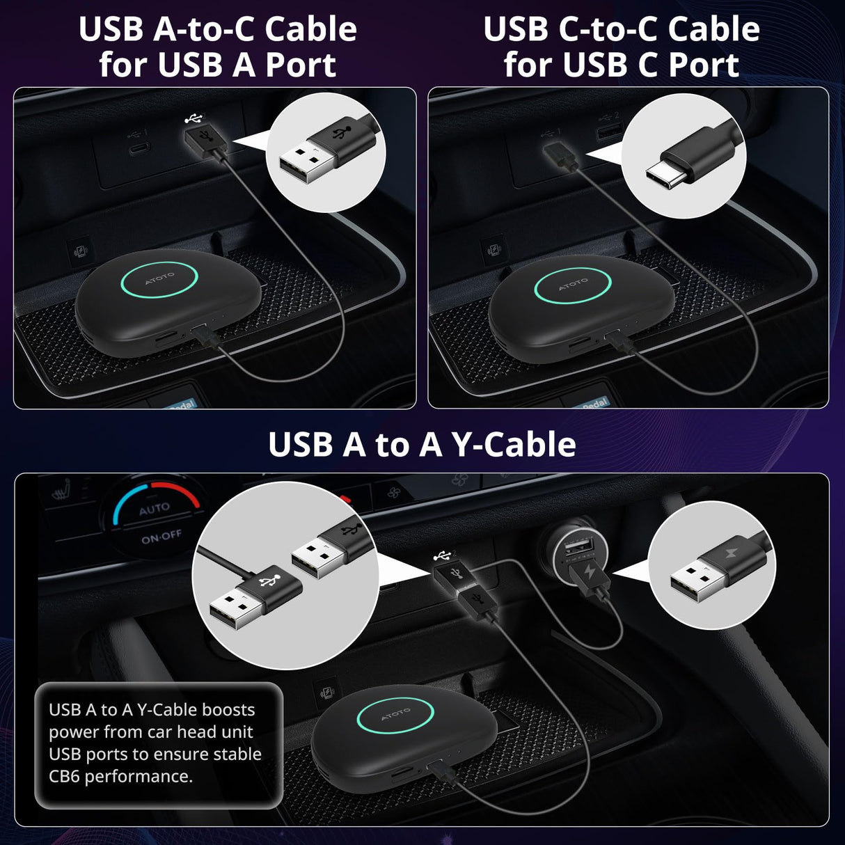 ATOTO CB6C ワイヤレスコントローラー、2025年Android 13アップグレード、CarPlay AIボックス、Android Autoアダプター、GPSトラッキング、AI DriveChat、4G LTE、2 BT、4G+64G、プラグ&プレイ、ディープブラック