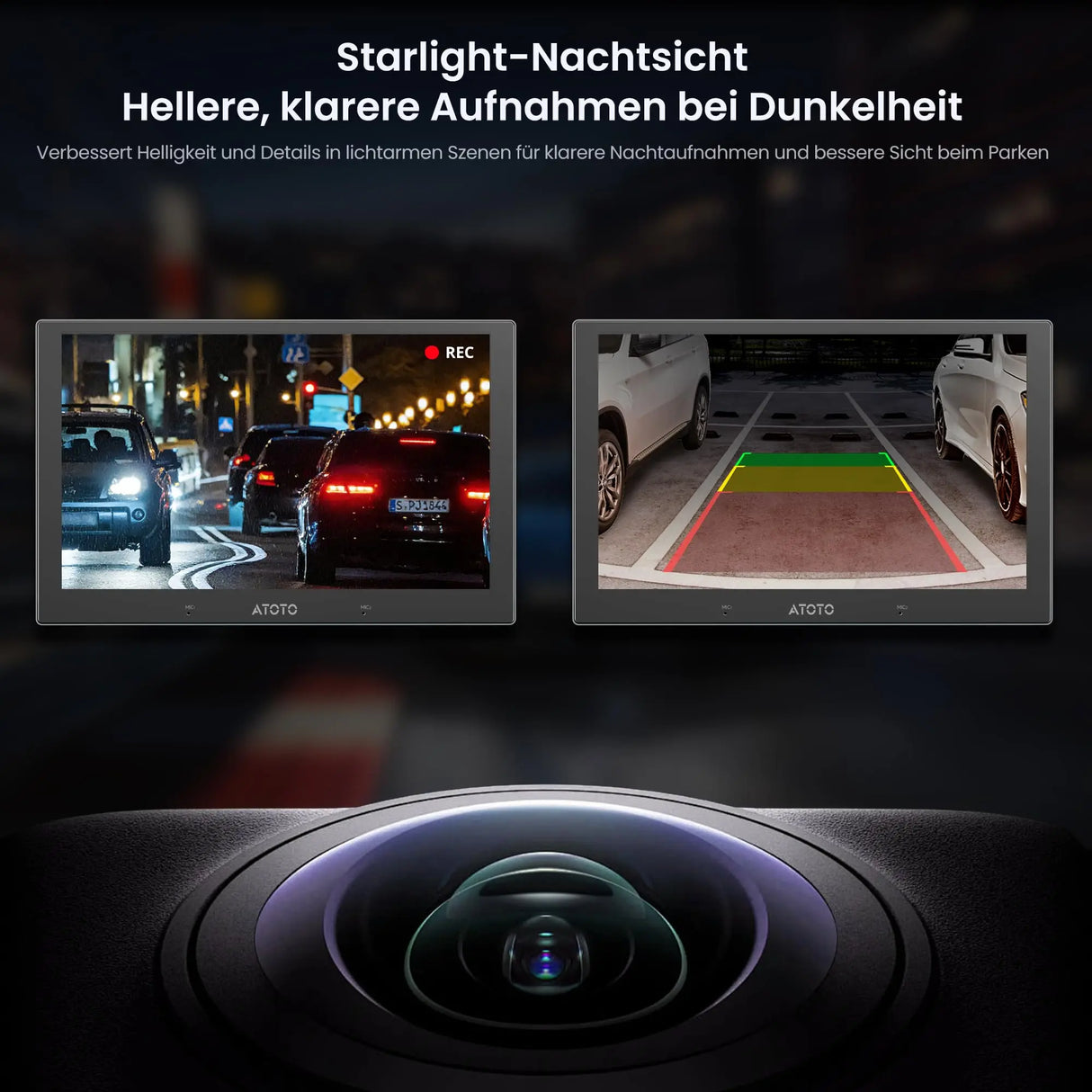 ATOTO AC-HN9RRV3 Rückfahrkamera AHD 1080p, 134° Weitwinkel, Starlight-Nachtsicht, IP67, G-Sensor, Parkmodus, Loopaufnahme, V10 Serie