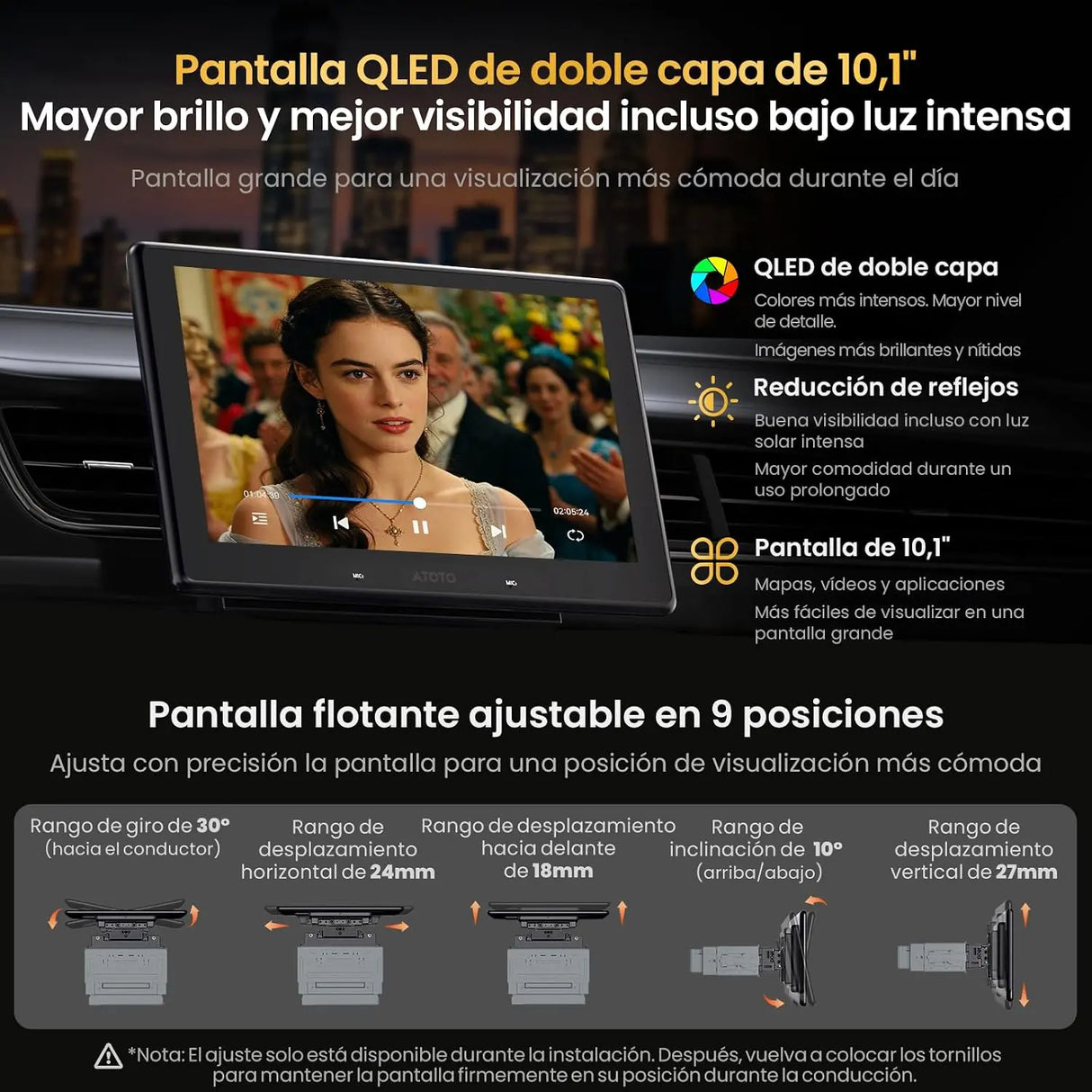 ATOTO V10G110OC 10,1" Radio Android para Coche 1 DIN & 2 DIN, 6GB+128GB, CarPlay y Android Auto Inalámbricos, 4G LTE/WiFi, GPS, Bluetooth 5.4 aptX HD, DSP 24B-EQ, DVR 4 Canales, Karaoke en el Coche, Asistente AI