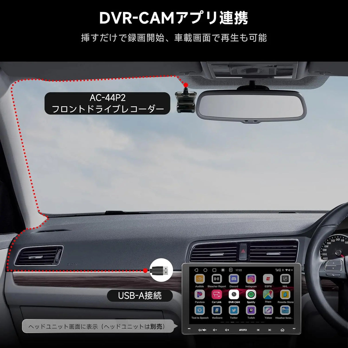 ATOTO AC-44P2 1080P USB DVRオンダッシュカメラ-カメラ側で録画-ATOTO A5 & A6 & S8 & X10 & P9シリーズと互換性があります。F7シリーズ、P5シリーズ、P8シリーズには非対応
