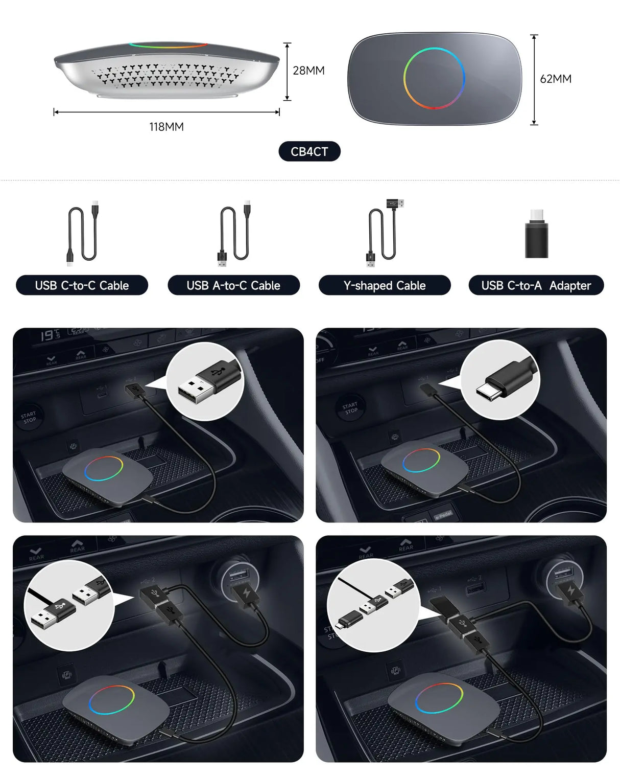 ATOTO CarWave CB4CT Android Auto Wireless Adapter, HDMI Output, Built-in ChatGPT, YouTube/Netflix/Prime Video/Spotify Support, Dual-Band Wi-Fi, Bluetooth, USB Playback, OTA Update, 2G+16G