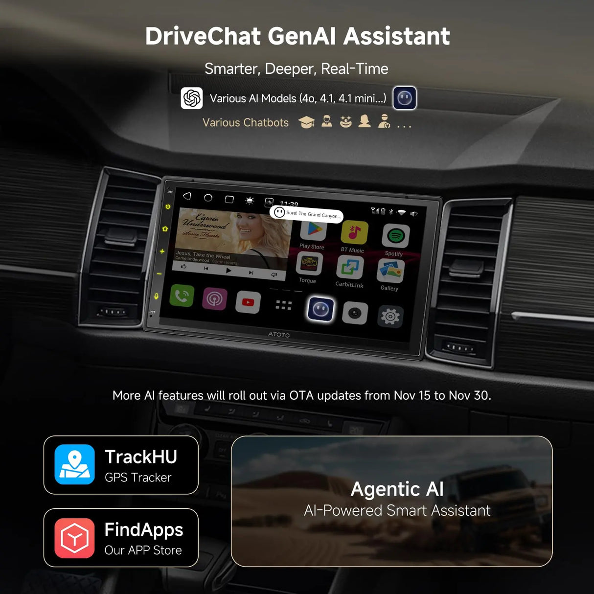 ATOTO S8G2B74MS 7" Double Din Car Stereo, QLED Touchscreen, 4G+32G, Wireless Android Auto and CarPlay, Dual Bluetooth, GPS Tracking, Plug and Play, LRV, SCVC