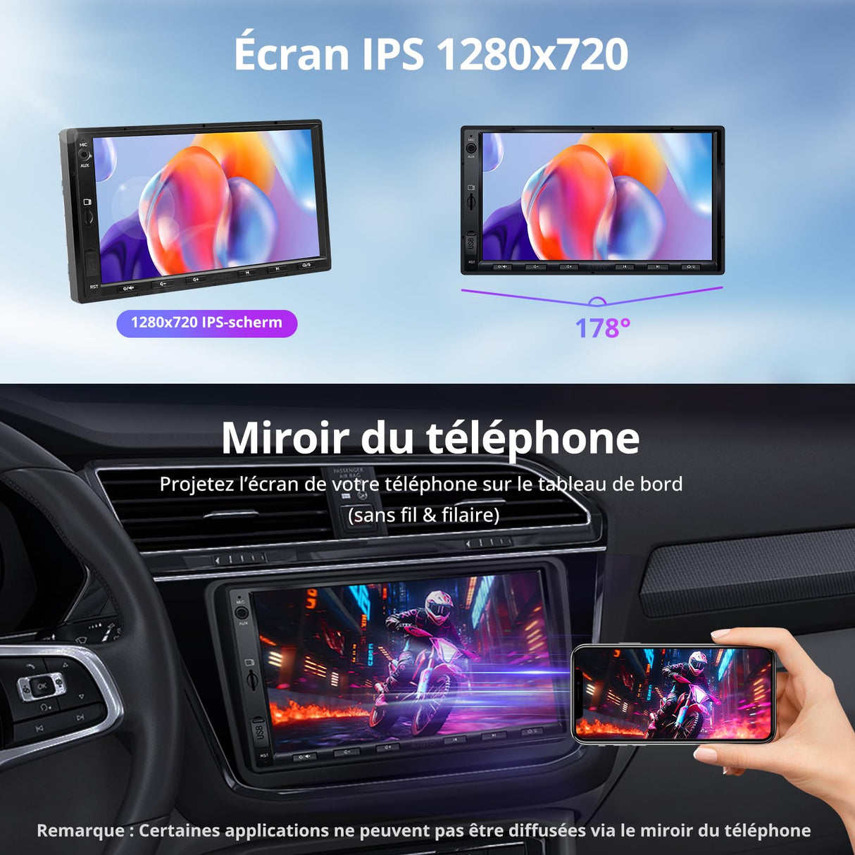 ATOTO A5LVWA7T 7 Zoll 2 DIN Autoradio – Navi, WiFi, Bluetooth, USB, MirrorLink, 24-Band EQ DSP, FM, AUX, TF, Wireless CarPlay & Android Auto, 2G+32G, Kompatibel mit VW/Golf/Polo/Tiguan