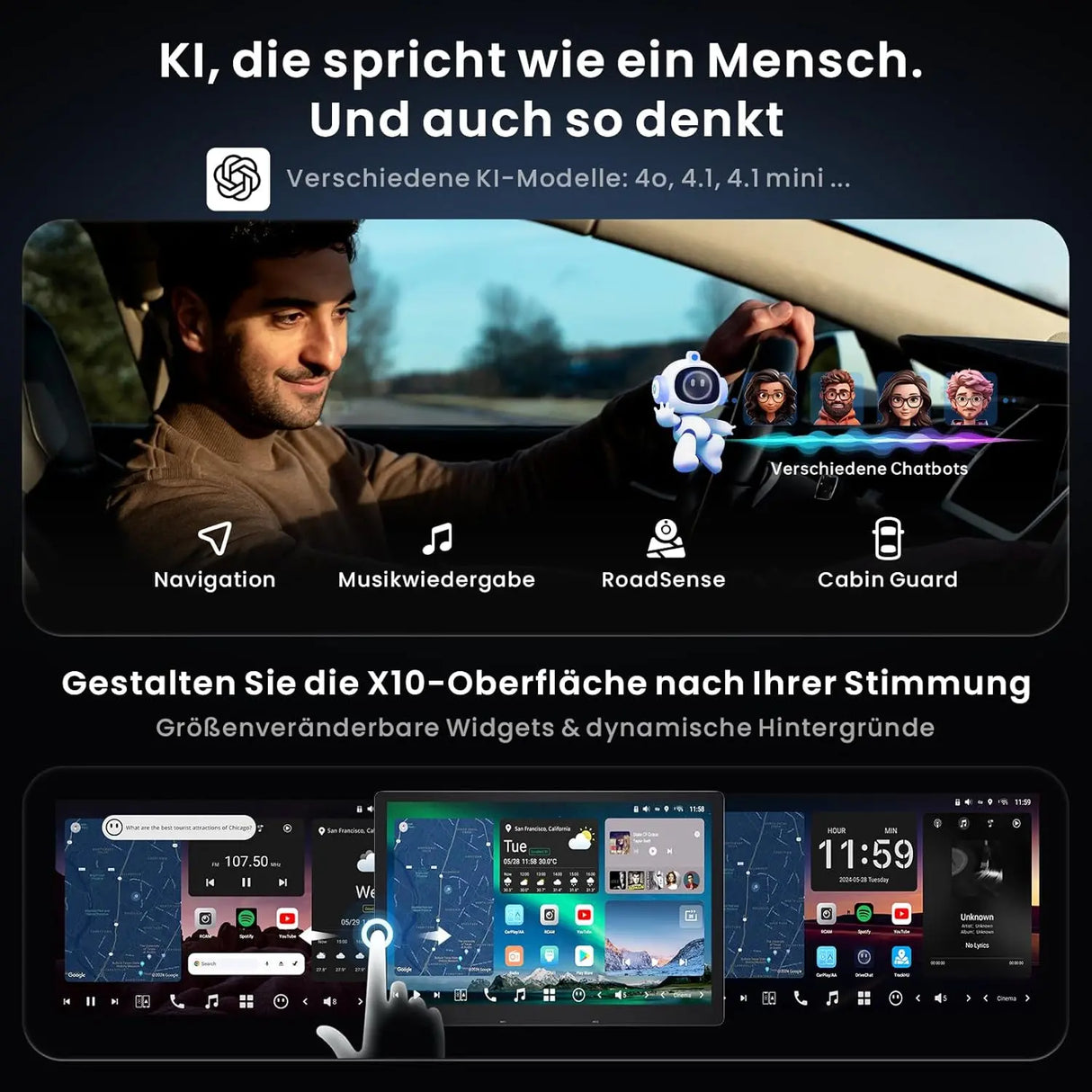 ATOTO X10G129E 12,9" 1 DIN Autoradio mit QLED Floating Display, 8+128GB, In-Dash Navigation, 4G LTE, Kabelloses CarPlay & Android Auto, Dual-Phone Verbindung, Dual Bluetooth, GPS-Tracking, SCVC und AI Sprachassistent