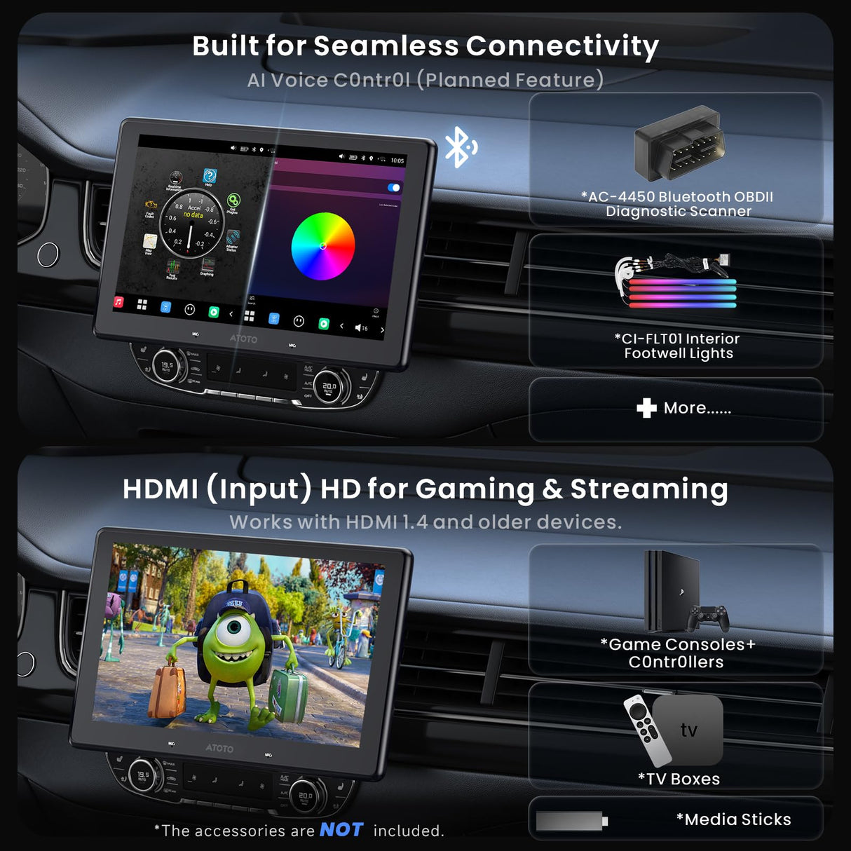 ATOTO X10G110E 10.1" Android Car Stereo with Wireless CarPlay & Android Auto, QLED Floating Touch Screen, Dual 1080P Dash Cam, 8GB RAM, 128GB ROM, DSP 7.1.2 Sound, WiFi/Cellular