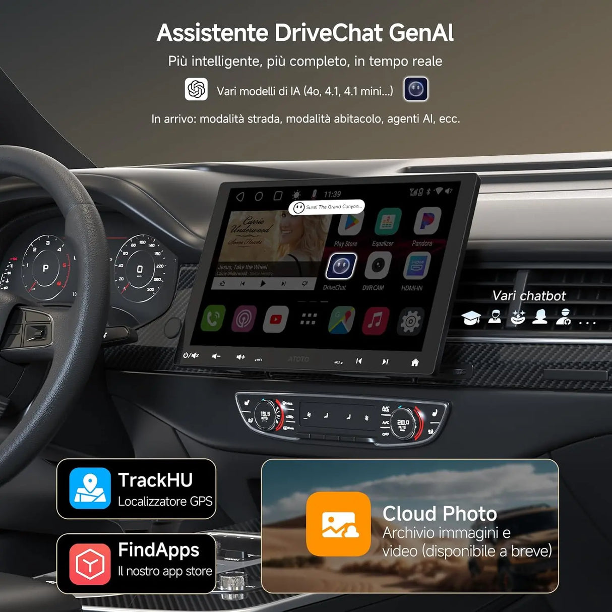 ATOTO S8G1104MS Autoradio 1 Din Android con Schermo Galleggiante da 10,1", 4G LTE, Wireless CarPlay & Android Auto, 4G+32G, AI Intelligente, Doppio Bluetooth, 36-Band EQ & DSP, SCVC/LRV