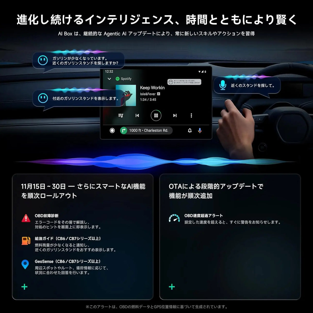 ATOTO CB6 ワイヤレスCarPlay/ Android Autoチップ:Bluetooth搭載、GPSトラッキング機能、8GB+128GB、大量のアプリに対応、インテリジェントAIボイスドングル、ブラック