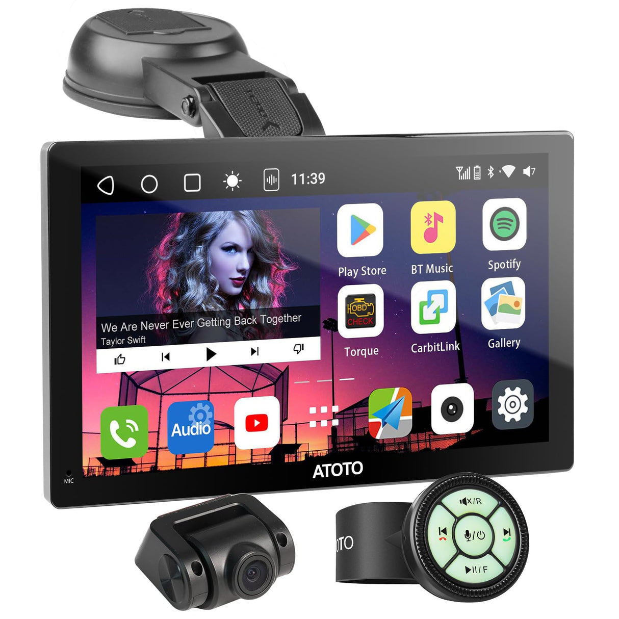 ATOTO P9 GPS para coche portátil 7" QLED con cámara de respaldo 1080P, CarPlay y Android Auto inalámbricos, navegación Android, seguimiento GPS, 4G, HDMI, 4+32G, atenuador automático