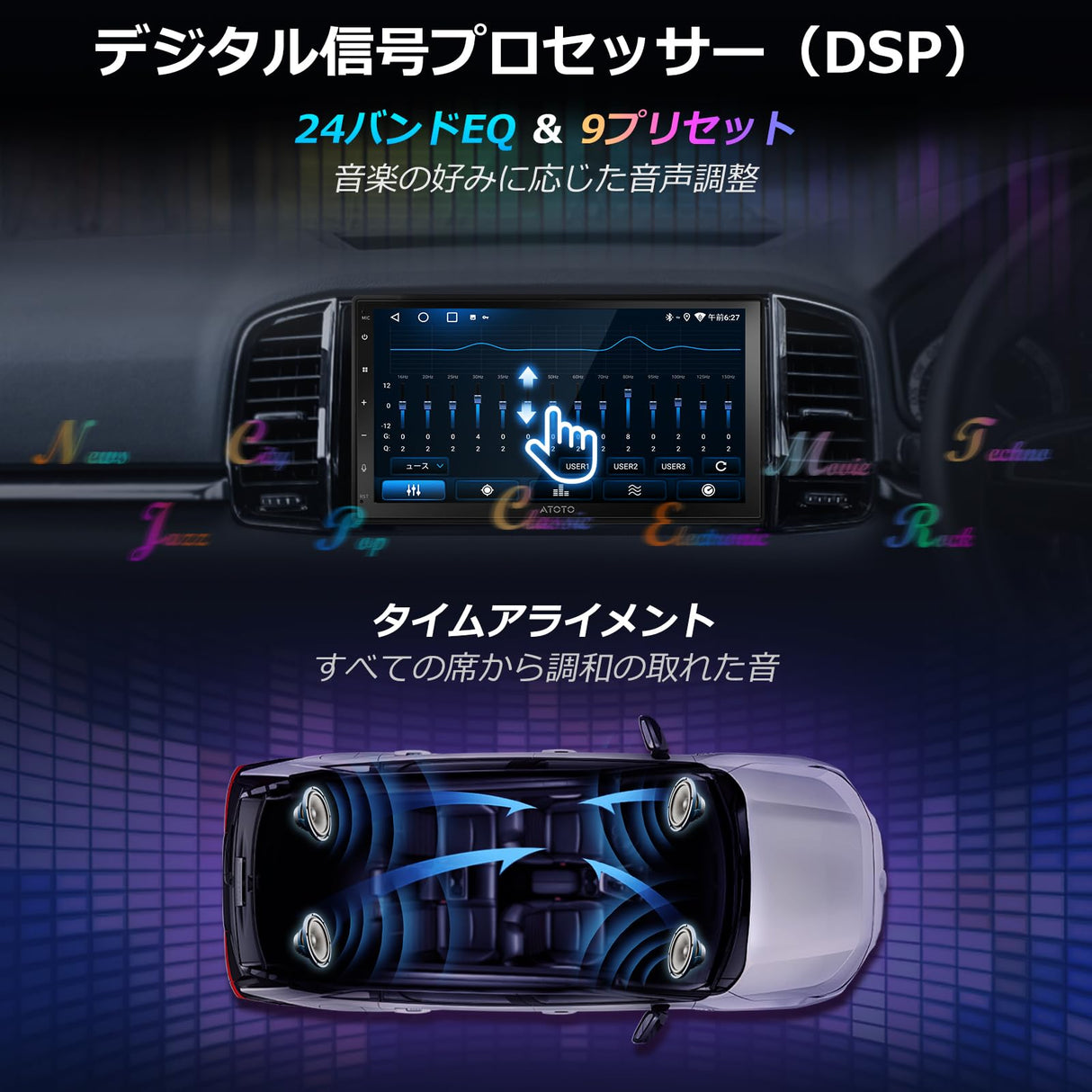 ATOTO A5LG2B7T 7インチ 2Din ディスプレイオーディオバックカメラ付き、ワイヤレスCarPlay&Android Auto、Androidナビ、24バンドEQ DSP内蔵、2G+32G、GPSトラッキング、ミラーリンク、FM/AM、Wi-Fi/Bluetooth、マルチ画面対応