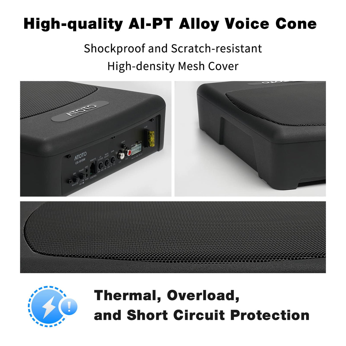 ATOTO CS-101SW 10-Inch Active Under-Seat Subwoofer, 400W Max Power with Built-in Amplifier & Remote Control