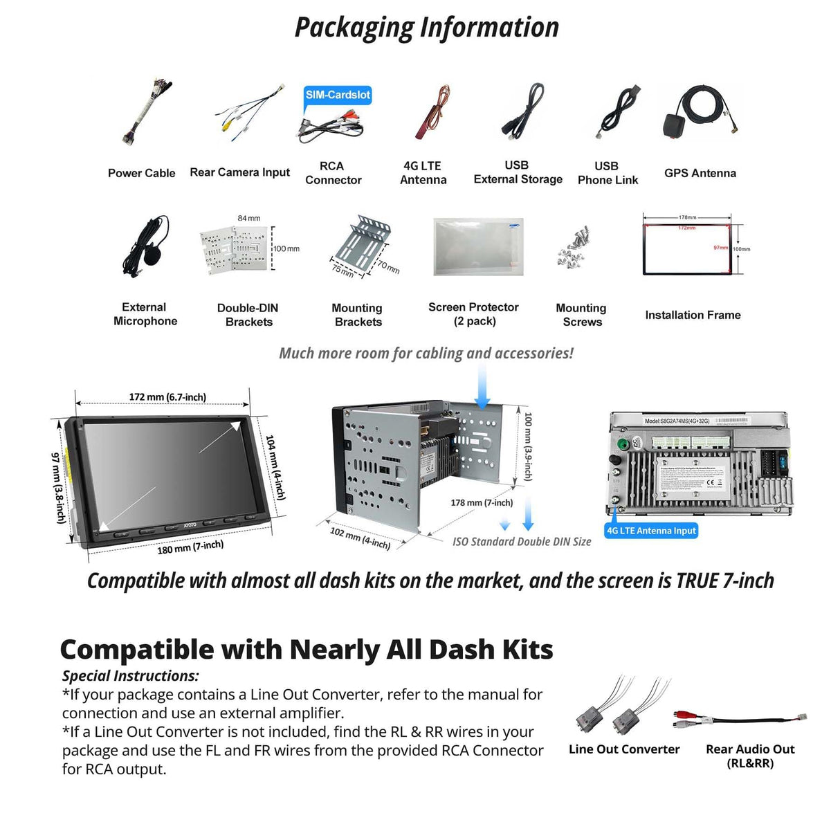 ATOTO S8G2A74MS 7" Double Din Car Stereo, Wireless Android Auto & CarPlay, QLED Display, Dual Bluetooth, ChatGPT AI, Split-Screen, SCVC, Plug and Play, 4G+32G