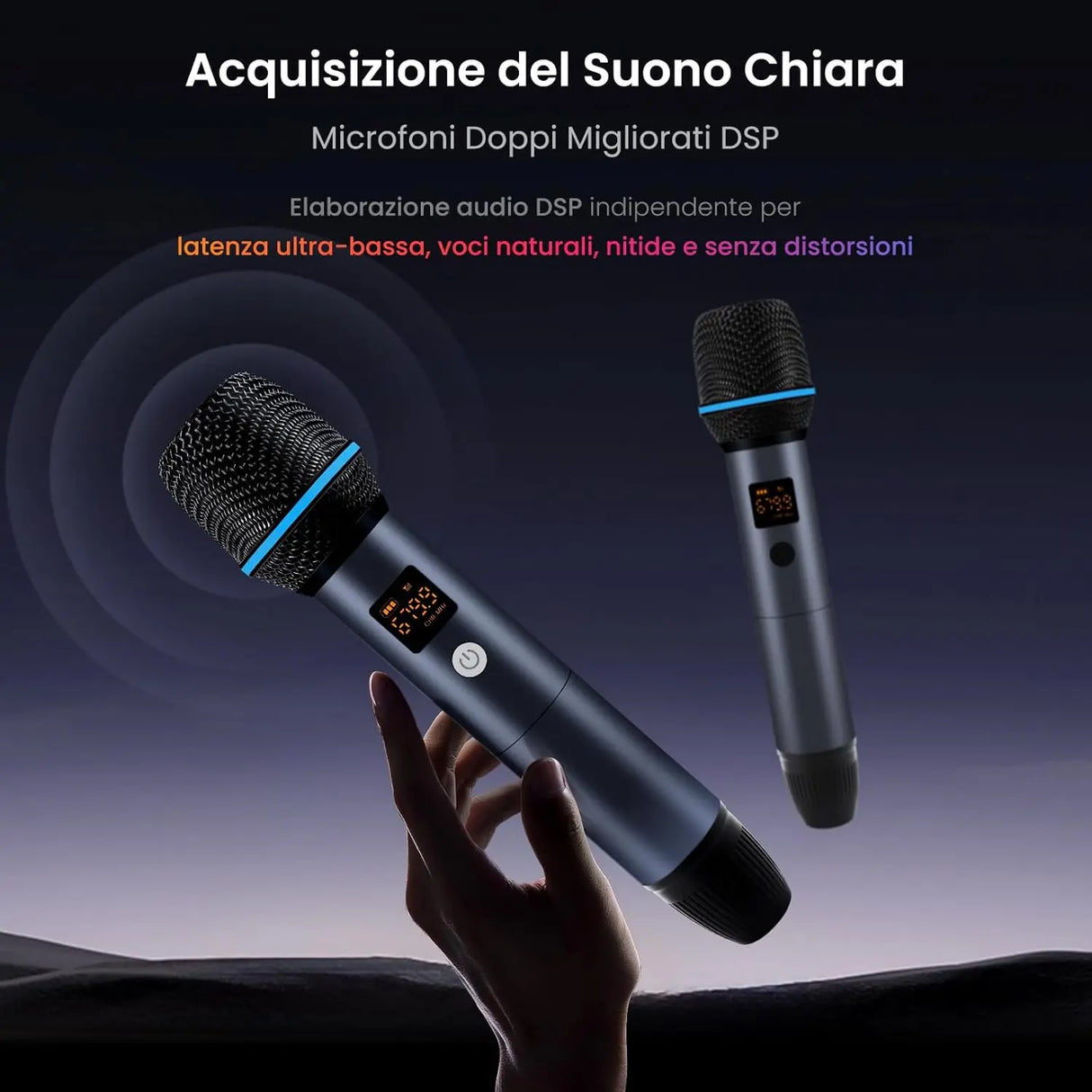 ATOTO AC-MICW2 Kit microfono wireless – Doppio microfono karaoke ricaricabile con ricevitore, bassa latenza, portata 15m, 6h durata, compatibile con autoradio serie V10