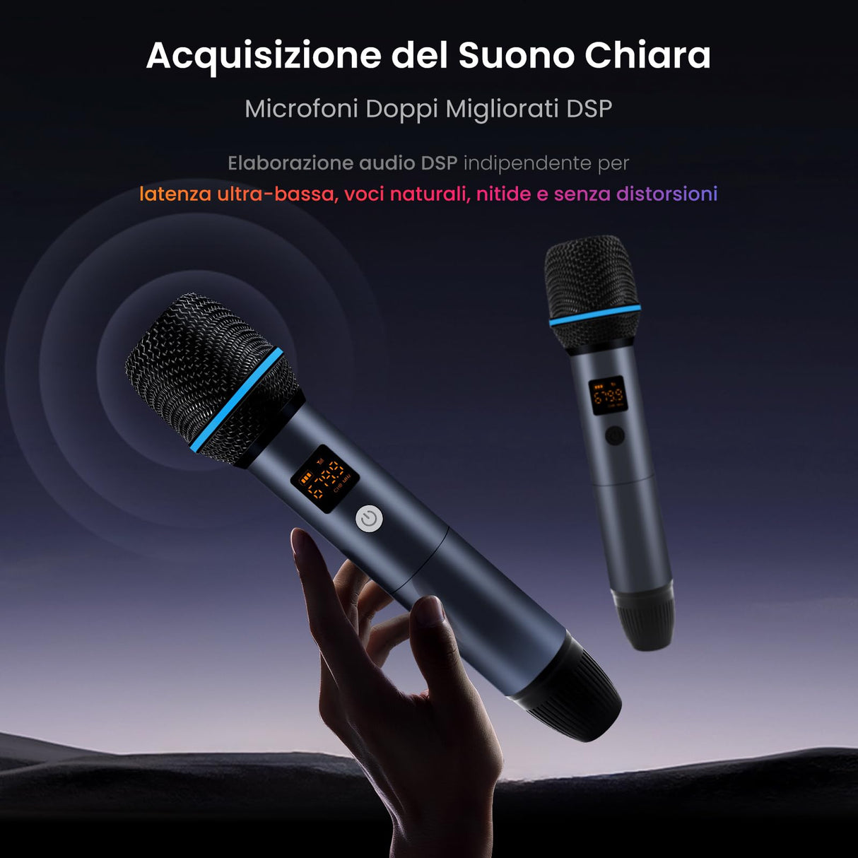 ATOTO AC-MICW2 Kit microfono wireless – Doppio microfono karaoke ricaricabile con ricevitore, bassa latenza, portata 15m, 6h durata, compatibile con autoradio serie V10