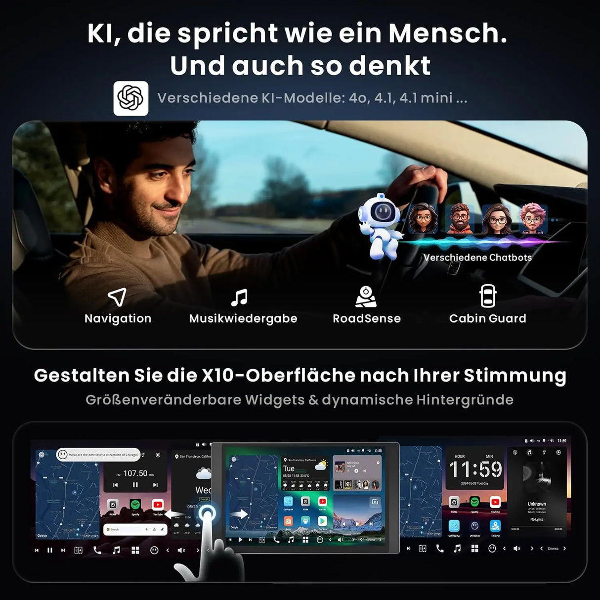 ATOTO X10G225E 12.5" QLED Android Doppel Din Radio, 8G+128G, 4G LTE, KI-Sprachassistent, Kabelloses CarPlay & Android Auto, Duales Mikrofon & BT, LRV, 36B-EQ, HDMI-Eingang