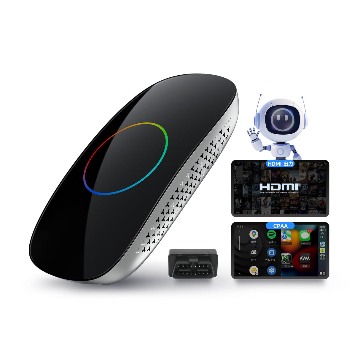 ATOTO CB4CT-S01 AI Box Android アダプター 車載エンターテインメント【HDMI出力 / 2GB+16GB / 4コア】ワイヤレス CarPlay & Android Auto 動画視聴 (YouTube/Netflix) デュアルBluetooth/Wi-Fi 自動接続 OTA更新