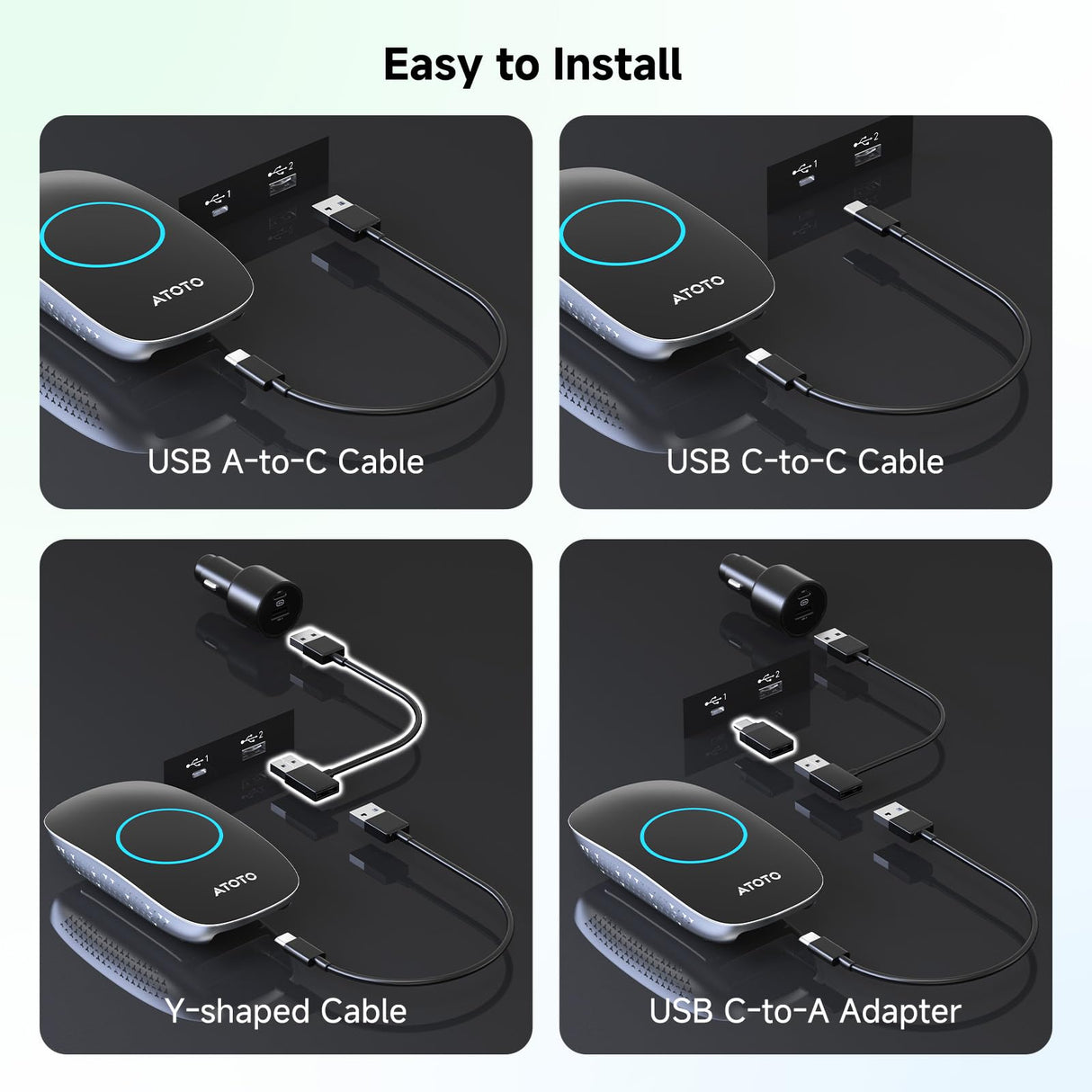 ATOTO CB4DT Wireless CarPlay Adapter, AI Box Android Auto 5-in-1 Video Box with YouTube, HDMI Output, Dual Bluetooth/WiFi, 4GB+32GB (Up to 256GB), DriveChat, Plug & Play, Stable Low-Latency Connection