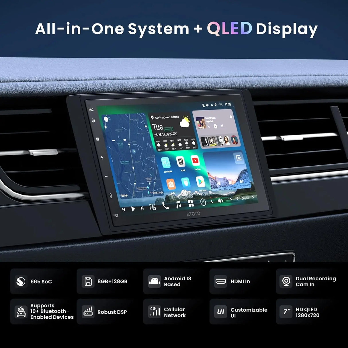 【High-end】ATOTO X10G2B7E 7" Double Din Car Stereo with Front & Rear Cameras, QLED Touchscreen, CarPlay & Android Auto, 4G LTE & WiFi, GPS, 8GB + 128GB TF Card, Dual Bluetooth, DSP Audio Technology