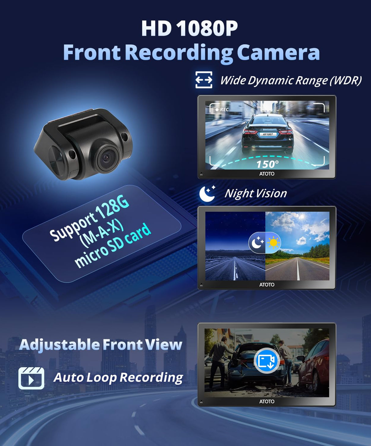 ATOTO 9" Portable Car Stereo with Front Dashcam, Wireless CarPlay & Android Auto, QLED Touchscreen, GPS Navigation, 4G LTE, Wi-Fi, ChatGPT, 4+32G