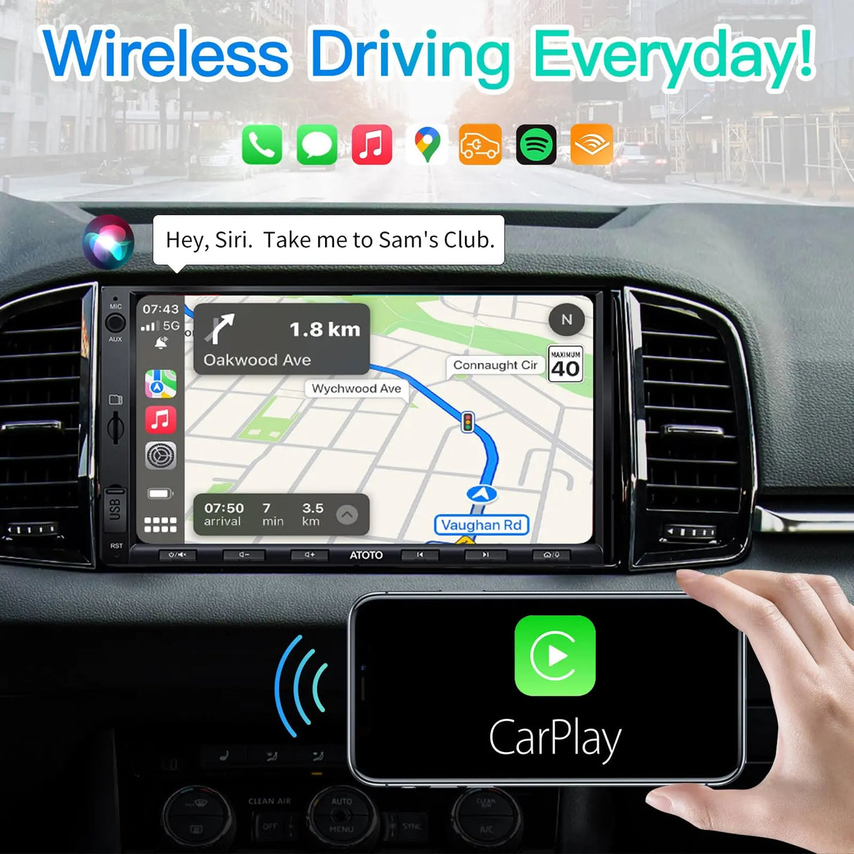 ATOTO F7G2A7WE 7" Double Din Car Stereo, HD LRV Camera, IPS Touchscreen, Wireless CarPlay and Android Auto, Bluetooth, Phone Mirroring, USB Video & Audio