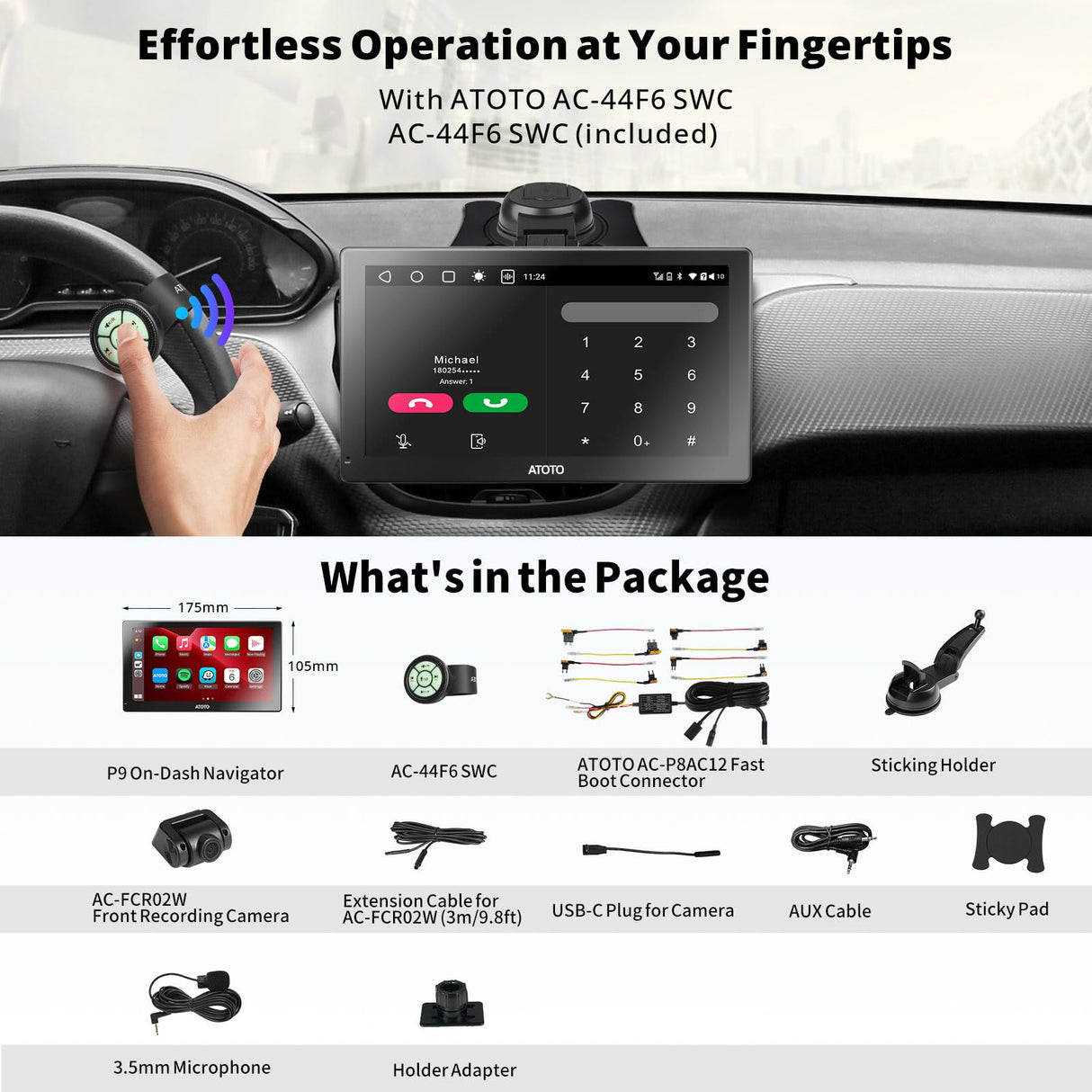 ATOTO 7" GPS Navigation, Front Dashcam, Steering Wheel Control, Wireless CarPlay and Android Auto, GPS Navigation with Tracking, 4G LTE, Dual Bluetooth, WiFi, 4G+32G