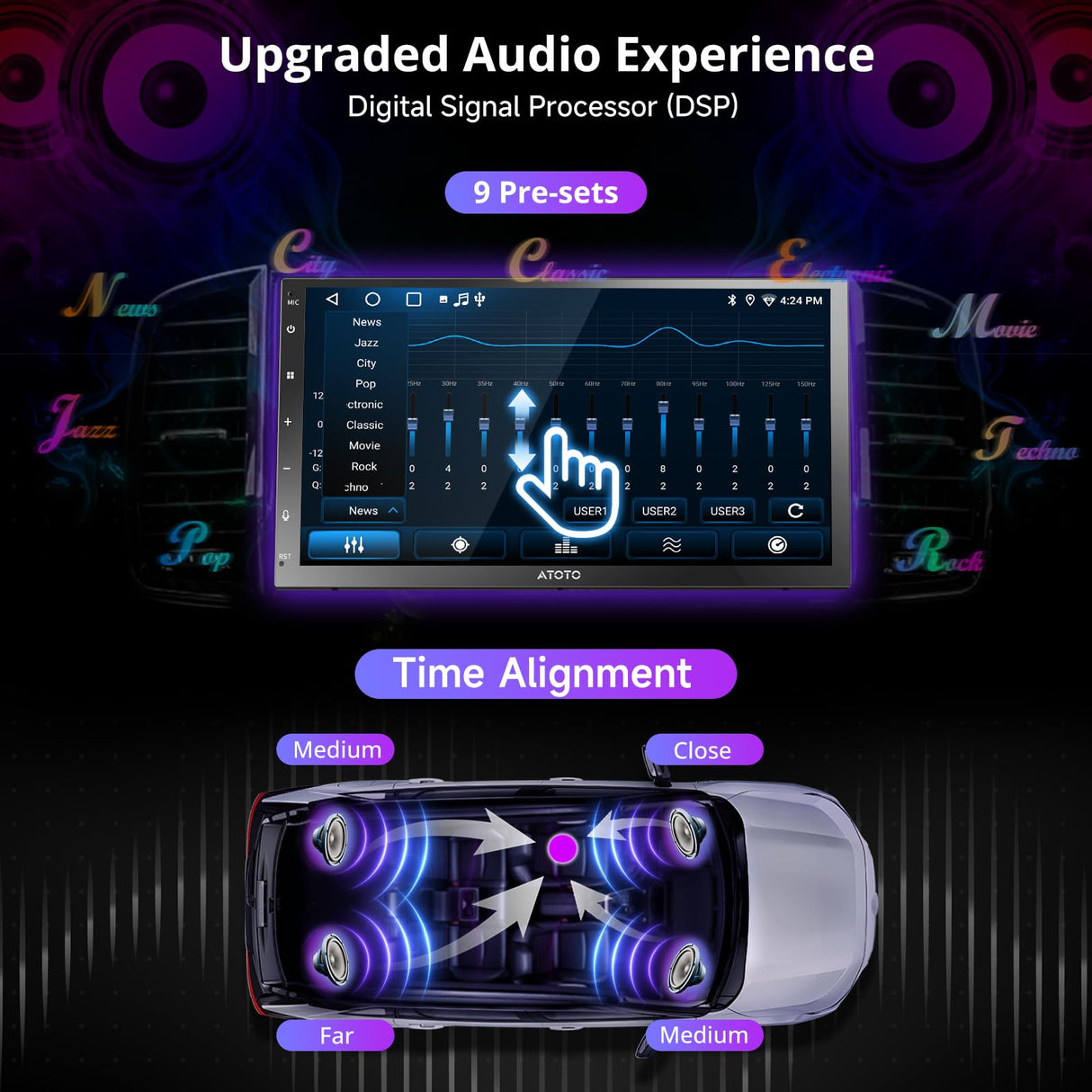 ATOTO A5LG2B7T 7" Double-DIN Android Head Unit with Wireless CarPlay & Android Auto, ChatGPT-AI, GPS, WiFi/BT/USB, 24-EQ DSP, 4x45 AMP