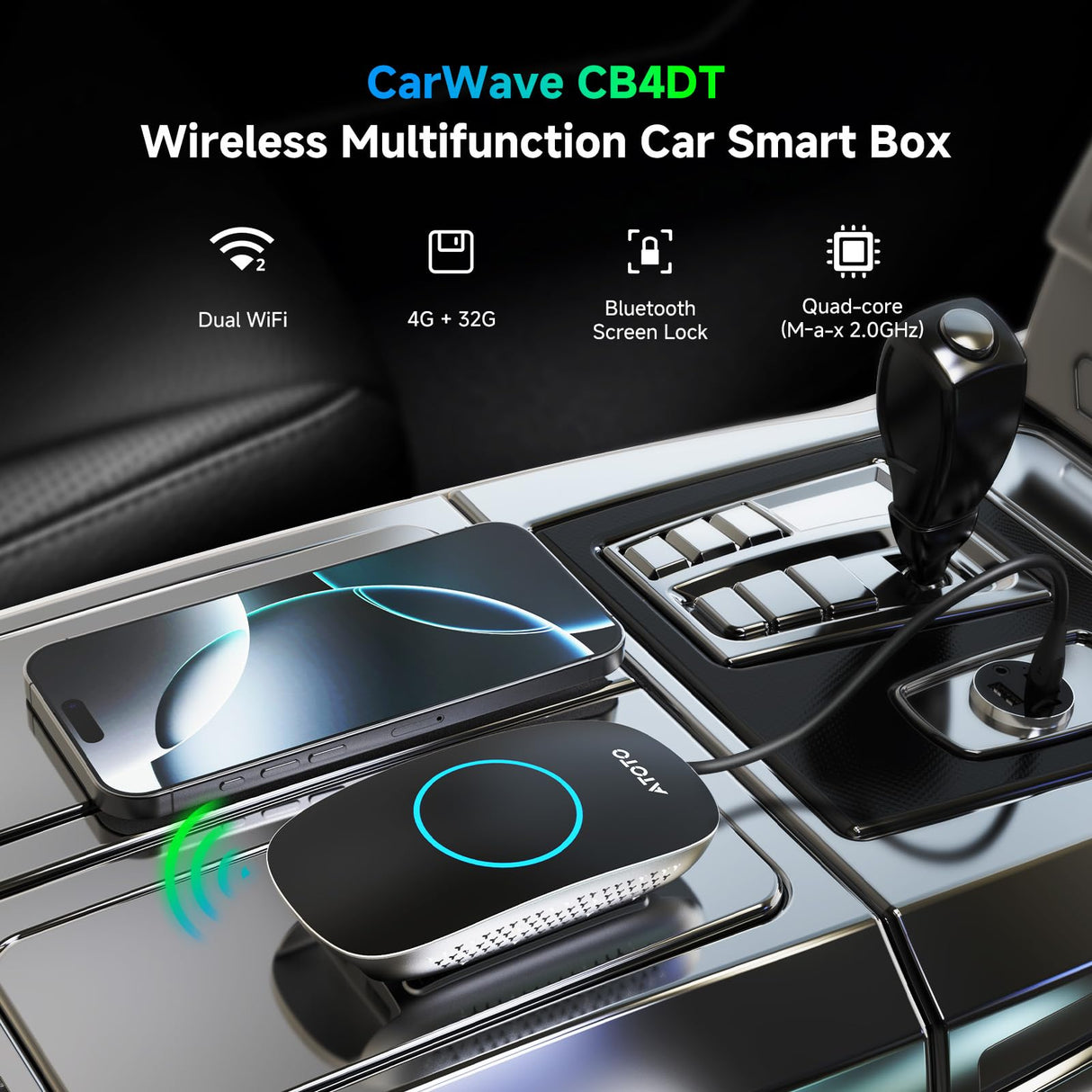 ATOTO CB4DT Wireless CarPlay Adapter, AI Box Android Auto 5-in-1 Video Box with YouTube, HDMI Output, Dual Bluetooth/WiFi, 4GB+32GB (Up to 256GB), DriveChat, Plug & Play, Stable Low-Latency Connection