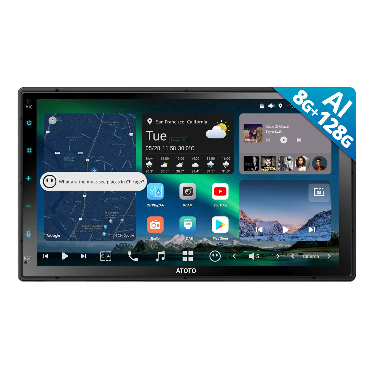 ATOTO X10DG209E 9.35" QLED DAB+ Android Double Din Car Audio 8+128G 4G LTE Wireless CarPlay & Android Auto AI Voice Assistant GPS Tracking Dual Camera Inputs & Mic & Bluetooth