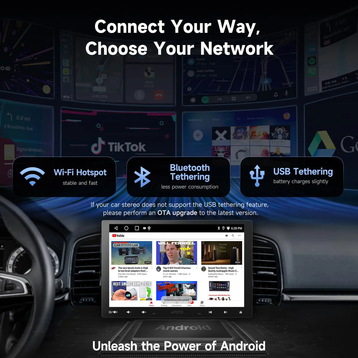 ATOTO A5LG110T 10" Android Double Din & Single Din Car Stereo, Floating QLED Touchscreen Radio with Wireless CarPlay & Android Auto, Backup Camera, HD LRV, DSP, WiFi/BT/USB