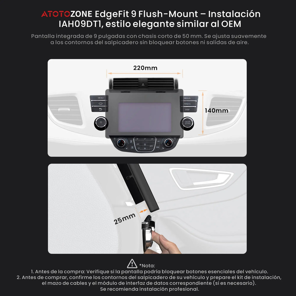 ATOTOZONE X10DG209E 9" QLED Dab Radio 2 DIN Android, 8+128 G, Carplay inalámbrico y Android Auto, 4G LTE, Asistente de Voz AI, Seguimiento GPS, Micrófono Dual & BT, LRV, 36B-EQ,Entrada HDMI